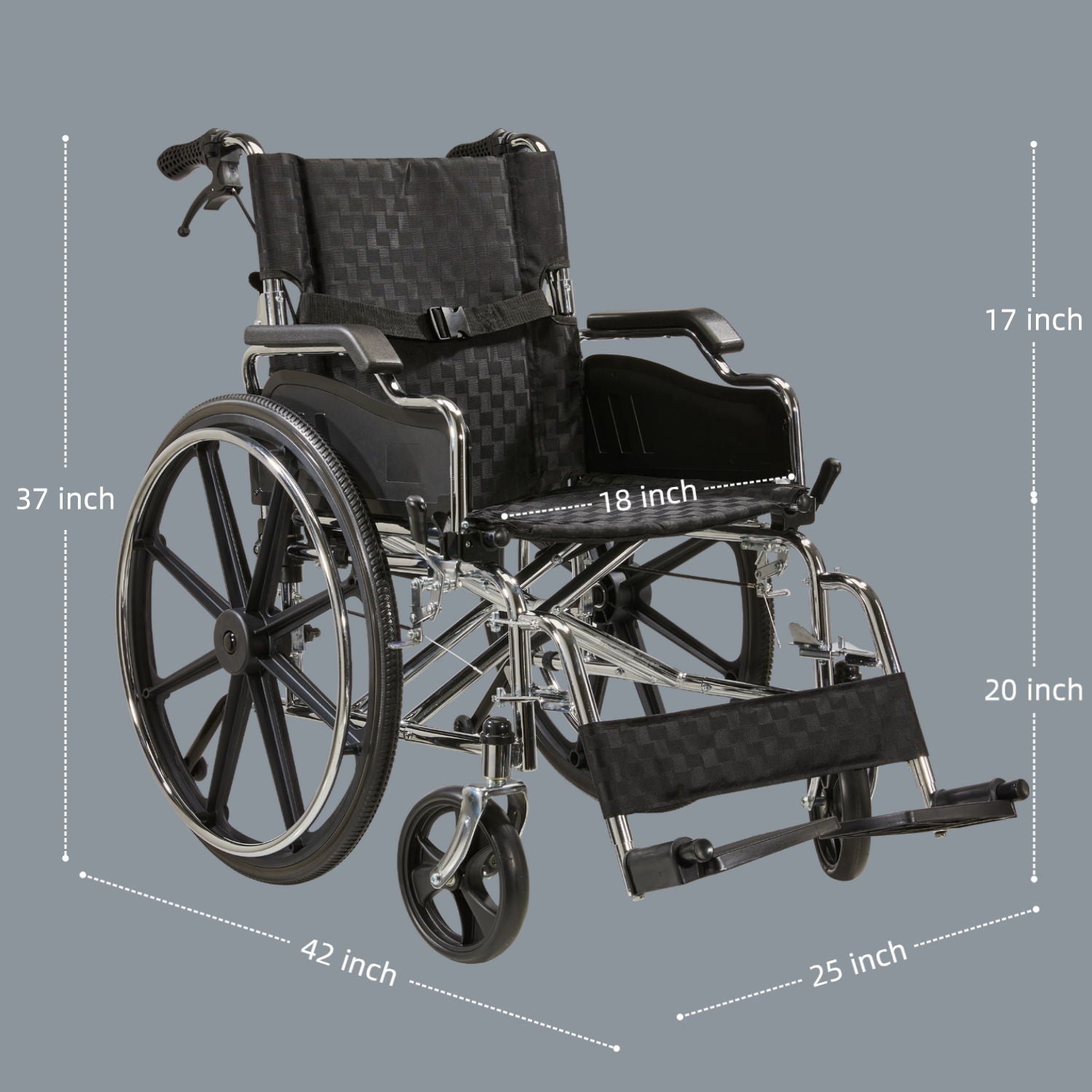 Lightweight Wheelchair Foldable 300 Lbs Capacity 24" Tires Adjustable Seat Belt And Anti Backflip Device Safe And Durable Transport Chair For And Disabled - Silver