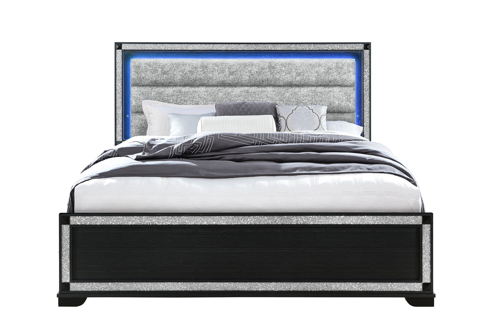 Soleil - King Bed Headboard With LED, Footboard And Slats - Charcoal / Dark Gray