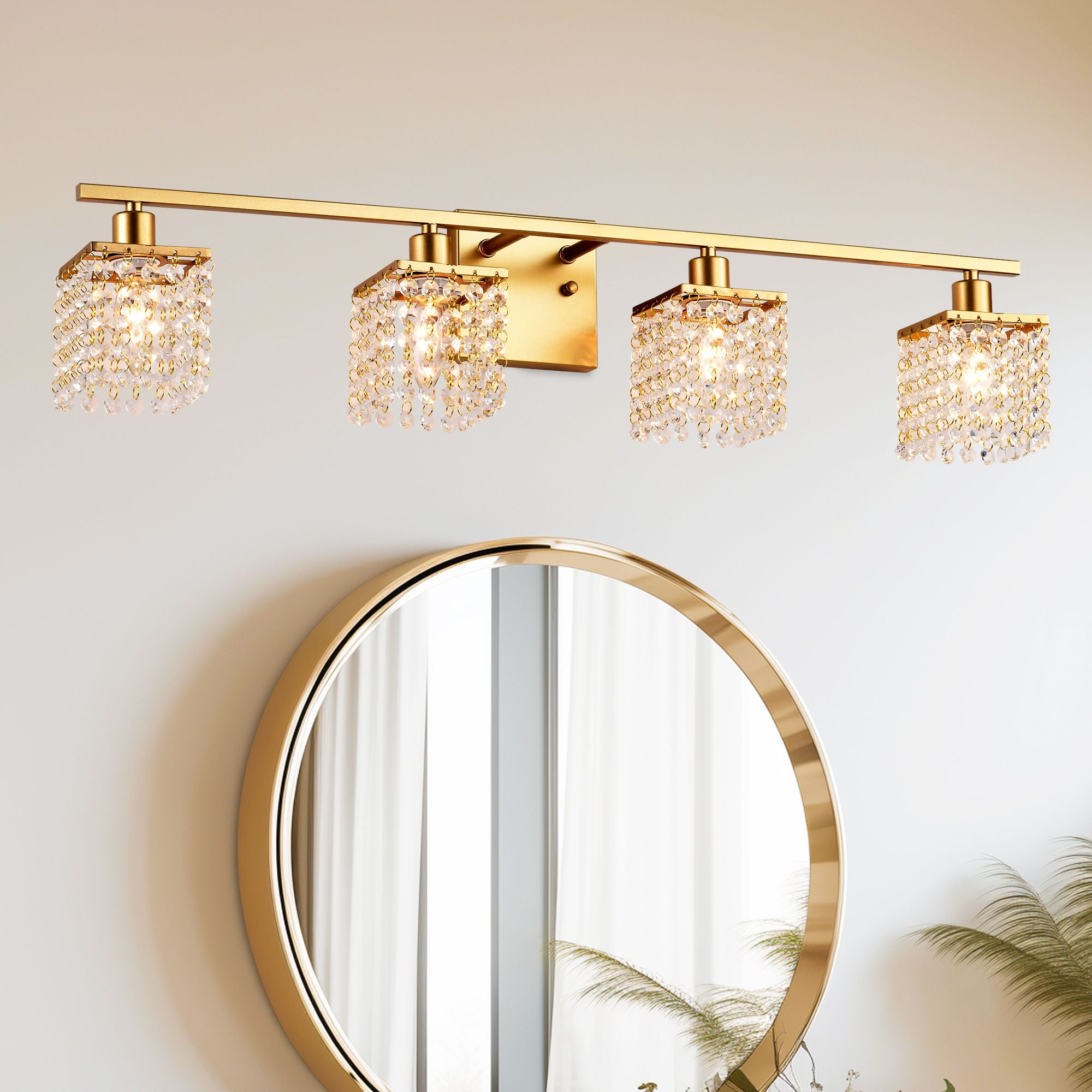 4 Light Bathroom Light, Modern Vanity Lights With Crystal Shade, Vintage Light Fixture Bathroom Over Mirror Wall Lights For Kitchen Dinning Room Bedroom Hallway (Does Not Include Light Bulbs) - Gold
