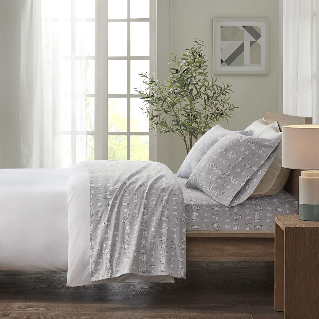 Cozy Flannel - King Printed Sheet Set - Bear