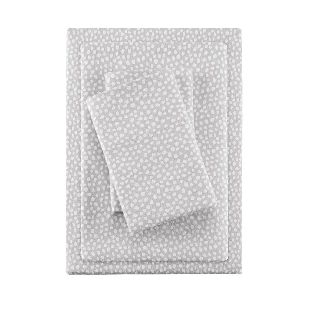 Cozy Flannel - Queen Printed Sheet Set - Gray Dots