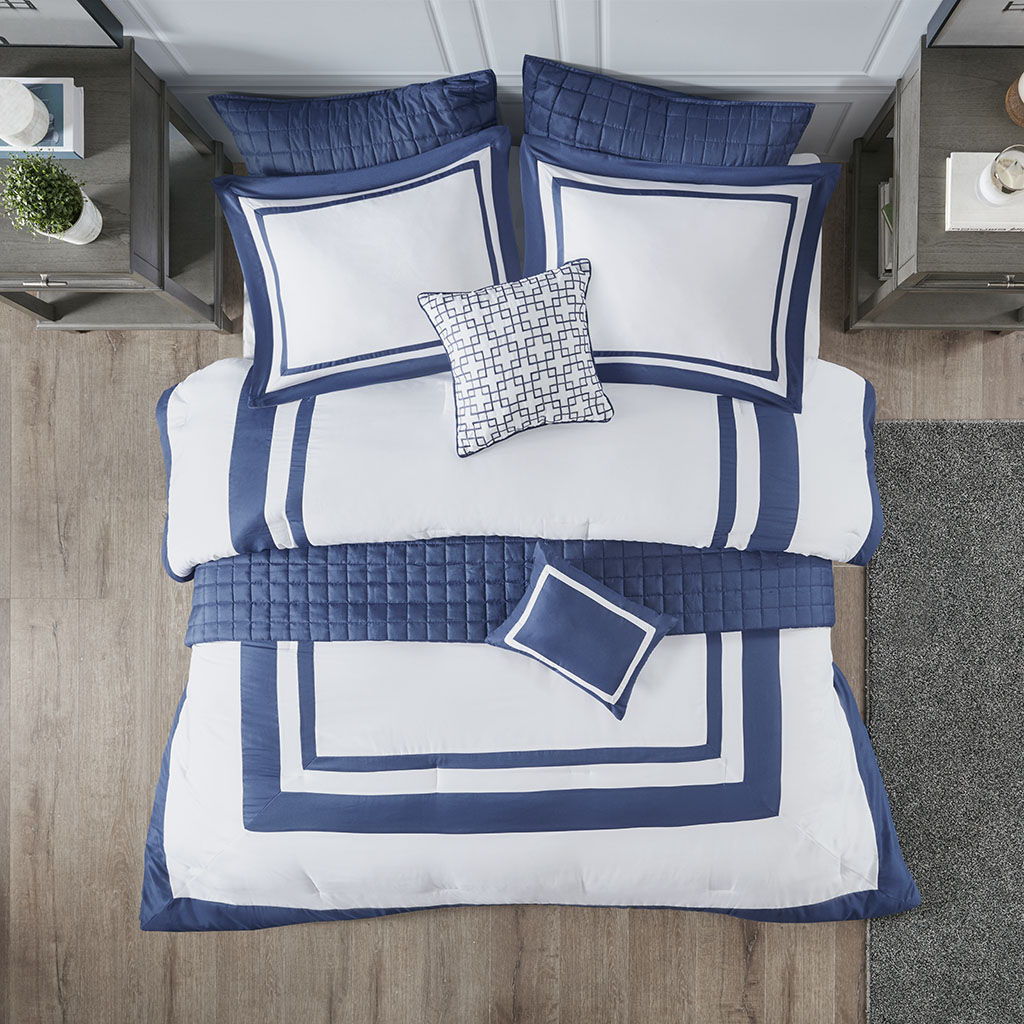 Heritage - 8 Piece Comforter And Coverlet Set Collection - Navy