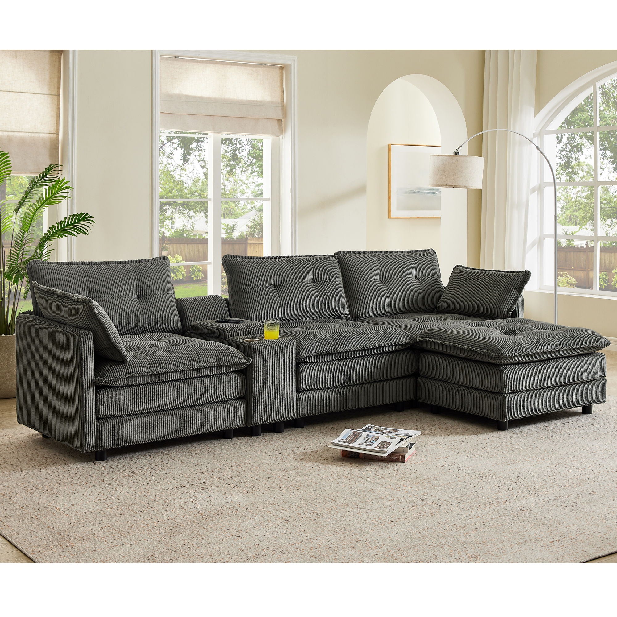 Oversized Modular Sectional Sofa With Multi Functional Console