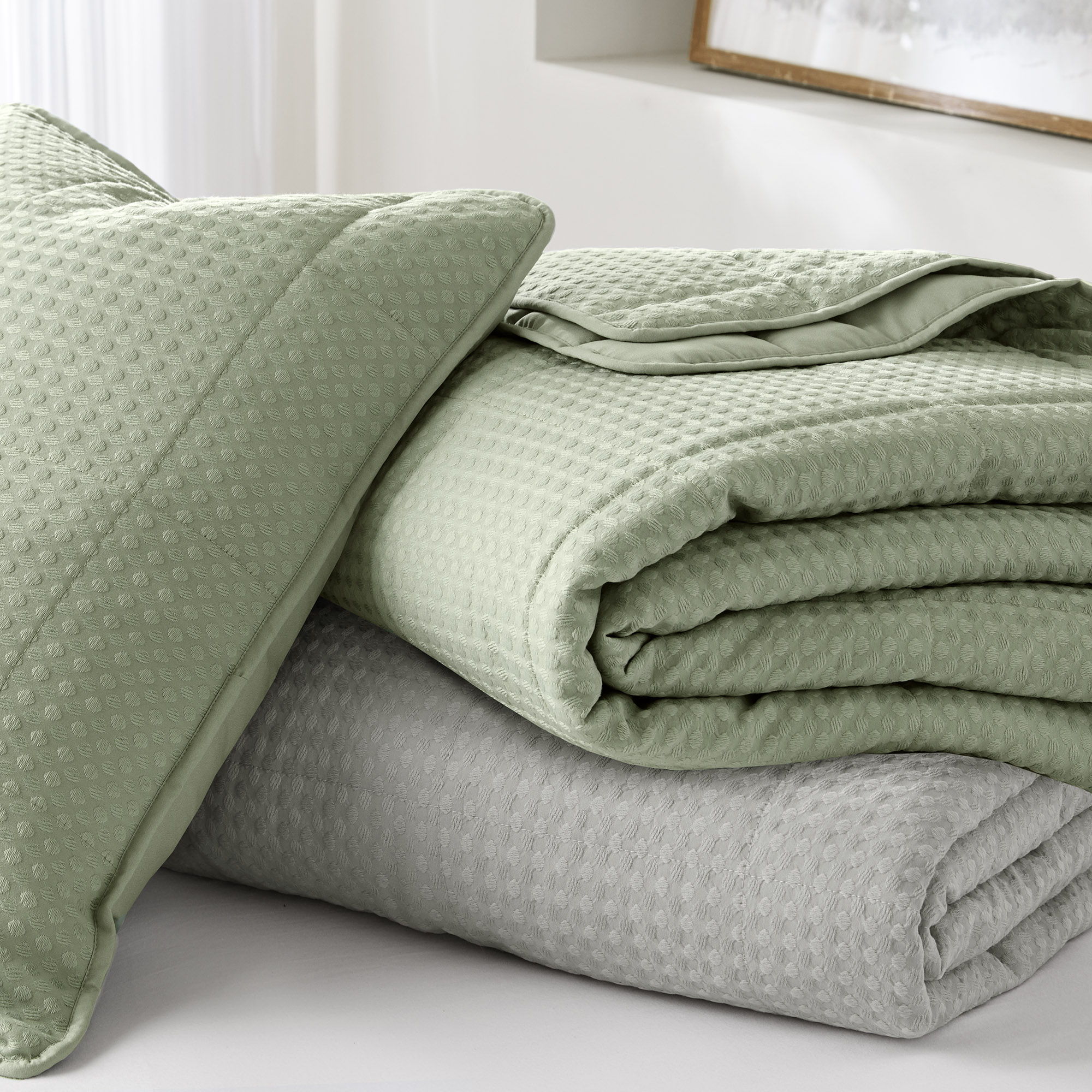 Mina - Twin/Twin Long Waffle Weave Textured Quilt Set - Gray