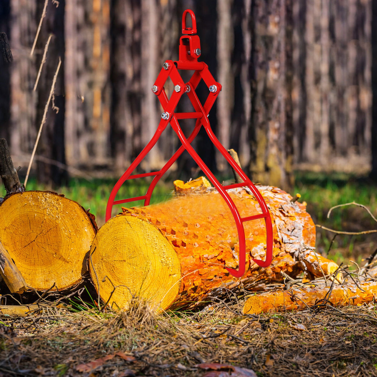 Heavy Duty 4 Claw Timber Log Lifting Tongs Grabber - Red