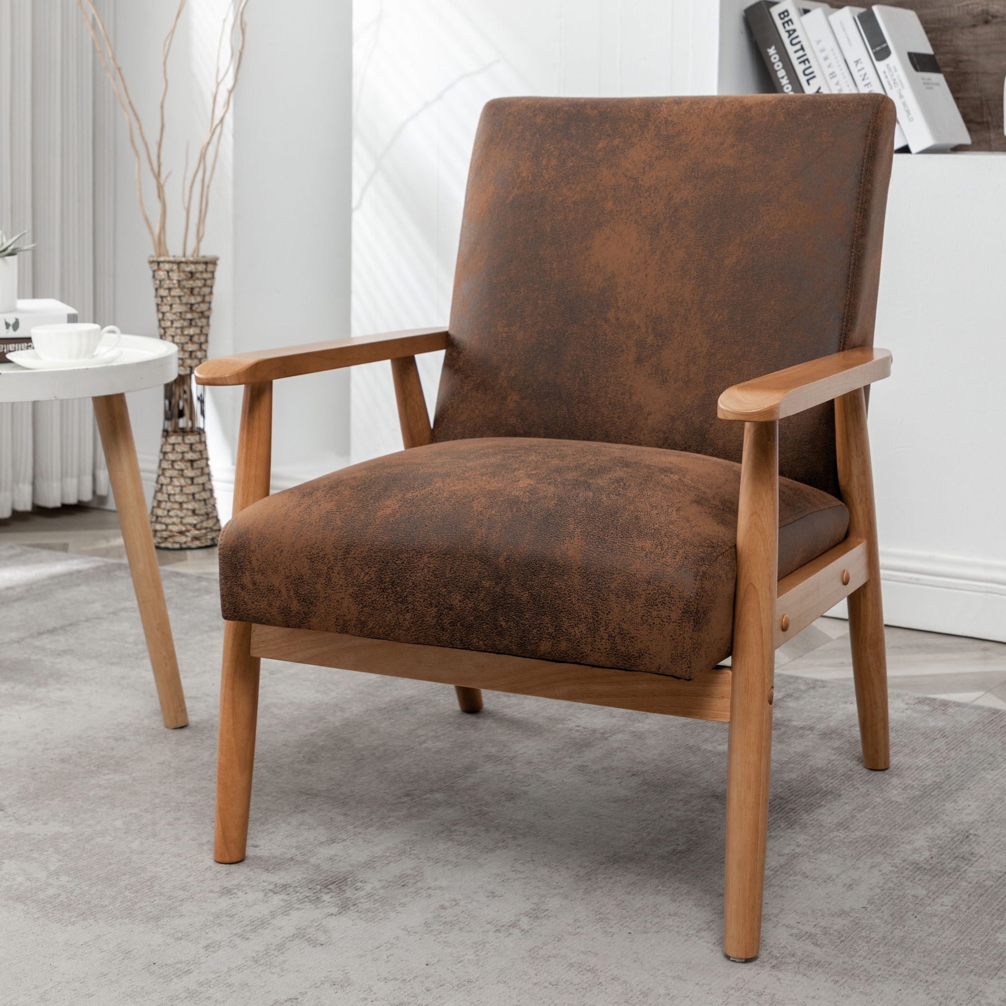 Wide Arm Chair - Light Brown