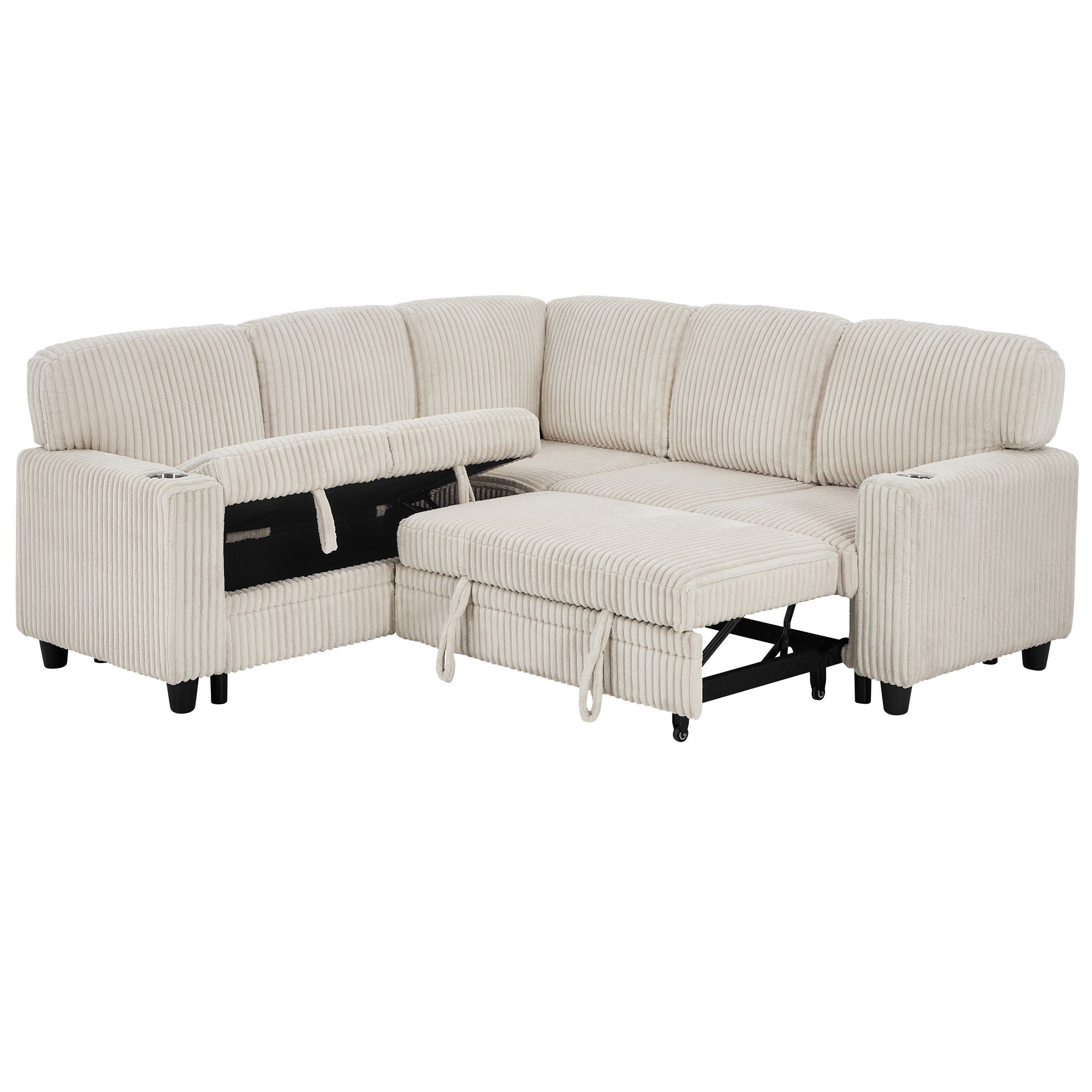 L-Shaped Sofa With Pull Out Sofa Bed With USB