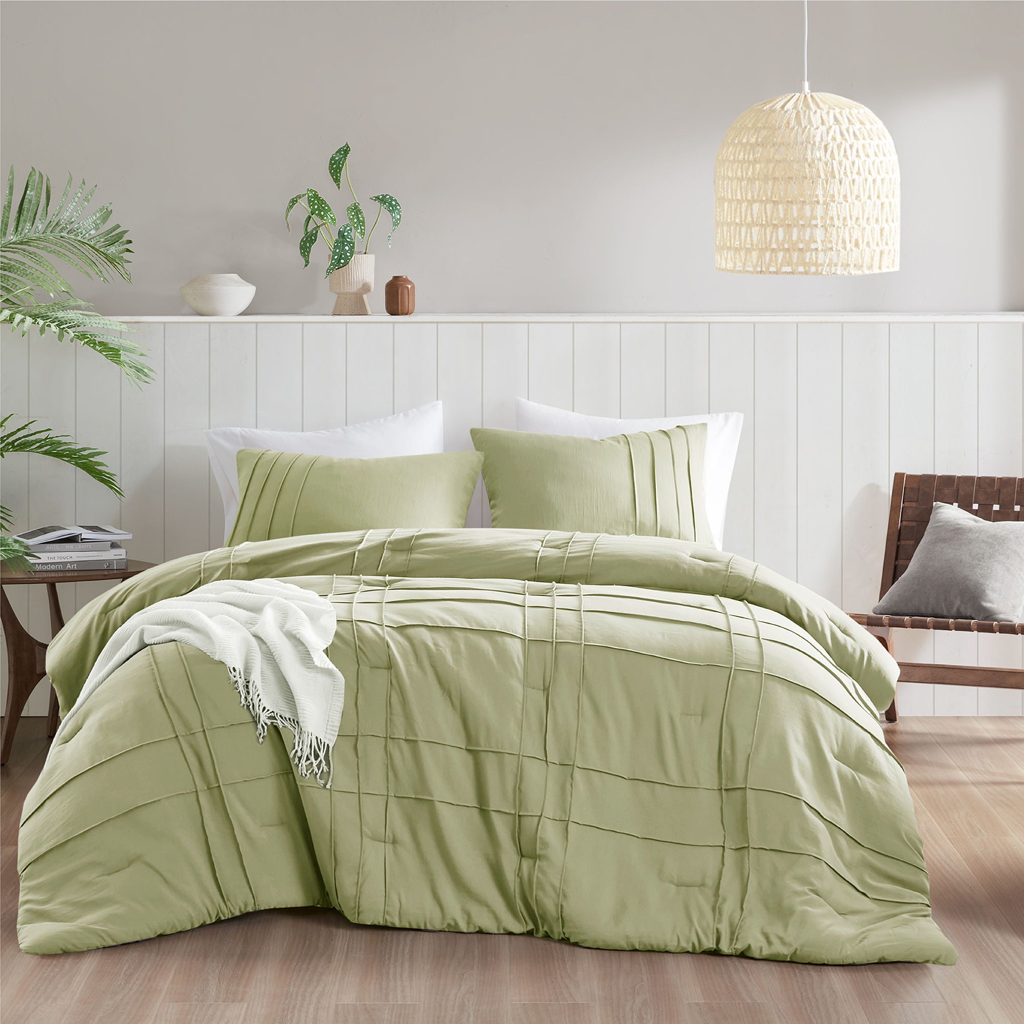 Porter - Twin/Twin Long Soft Washed Pleated Comforter Set - Sage