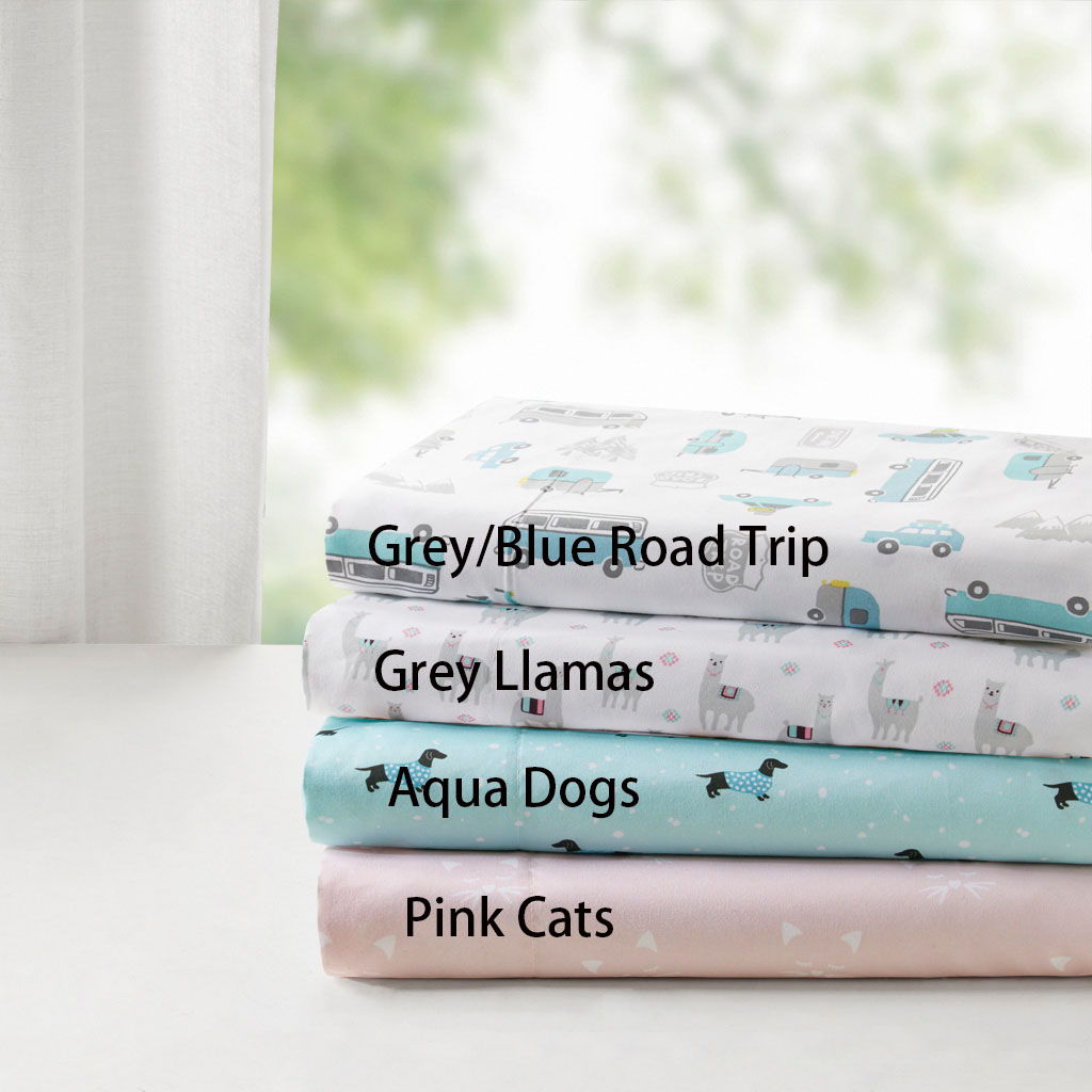 Novelty - Printed Sheet Set - Gray / Blue Road Trip