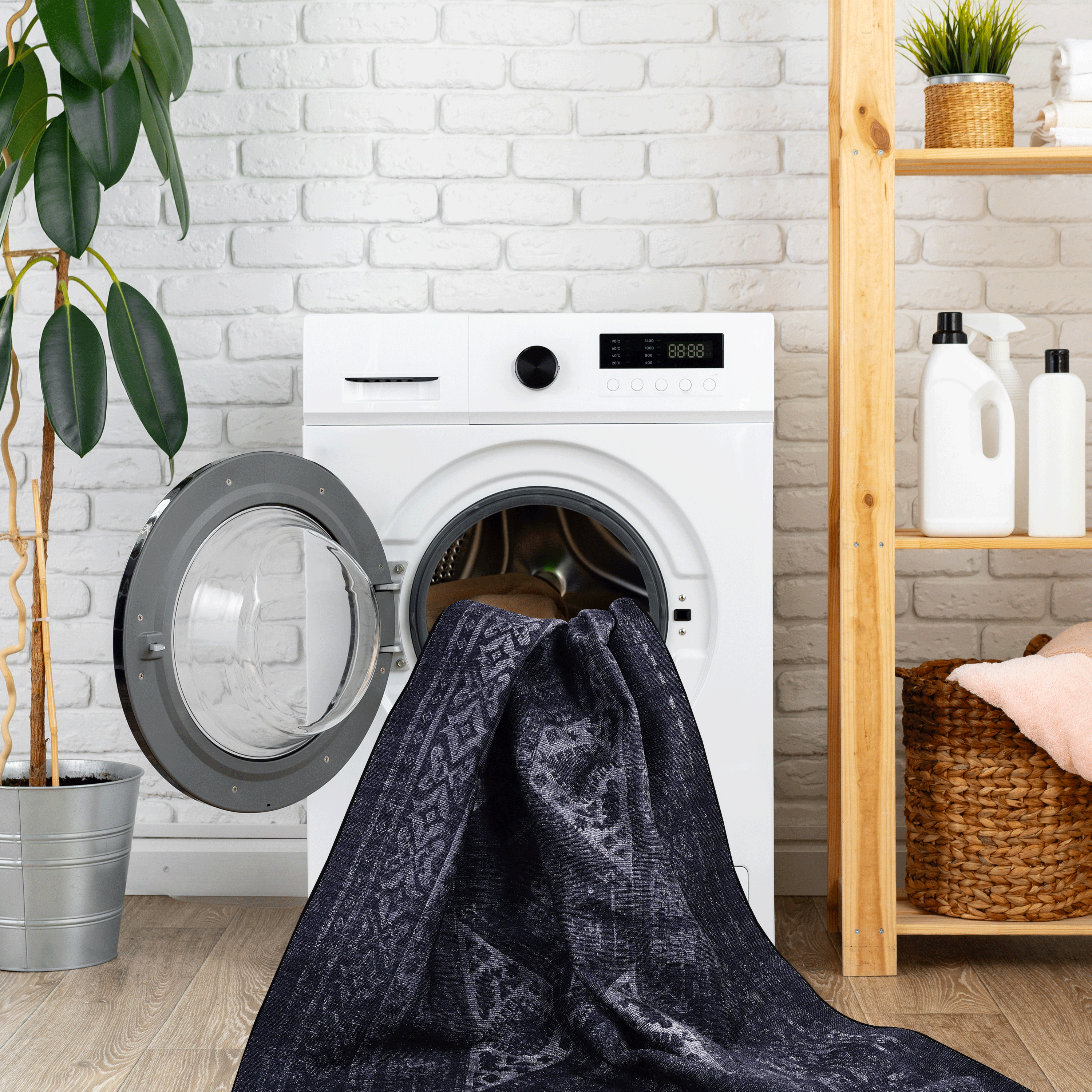 Naar Area Rugs 8x10 for Living Room, Washable Rug, Low-Pile, Non-Slip, Non-Shedding, Foldable, Kid & Pet Friendly - Area Rugs for living room, bedroom, kitchen, dining room, (Black+ Gray, 8' x 10')
