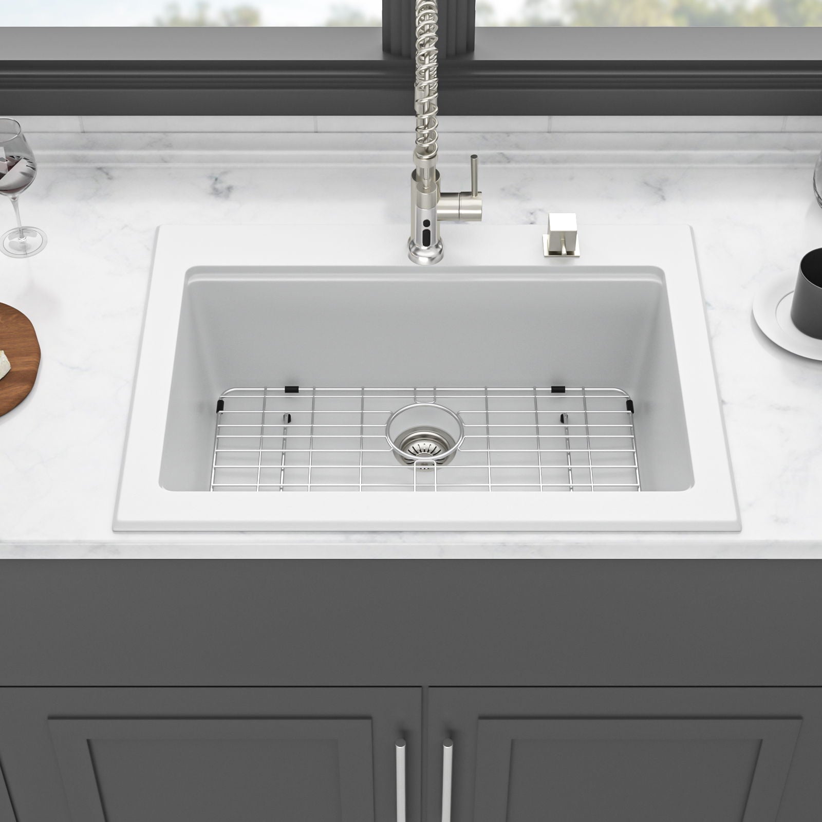 Quartz Kitchen Sink 30" X 22" Granite Composite Workstation Drop In Sink - White