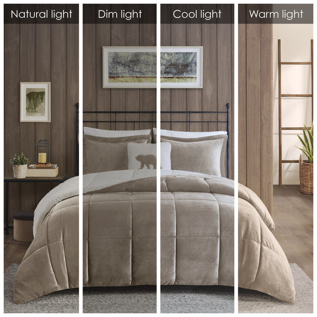 Alton - King Down Alternative Comforter Set - Taupe / Ivory