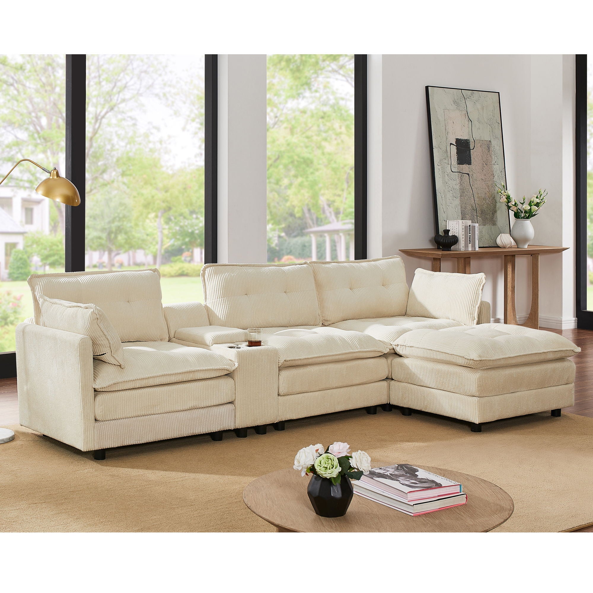 Oversized Modular Sectional Sofa With Multi Functional Console