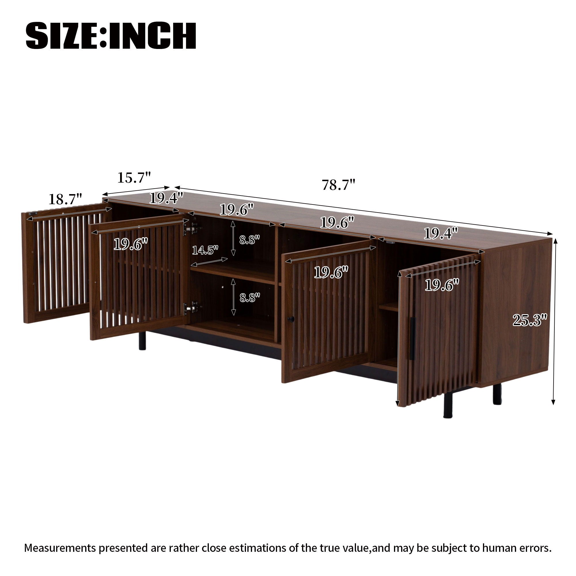 TV Stand For TVs, Entertainment Center With Closed Storage & Cable Management, Soft Closing Hinges - Walnut