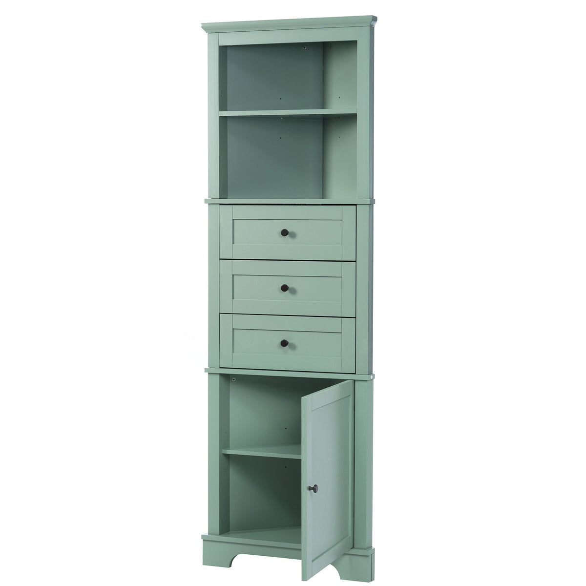 Tall Storage Cabinet With 3 Drawers And Adjustable Shelves For Bathroom