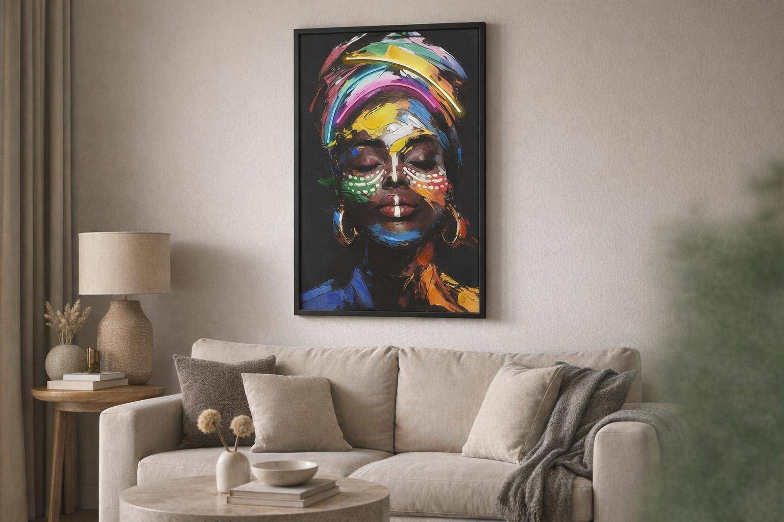Chromatic Muse Hand-Embellished LED Canvas In Frame - Black / Multicolor