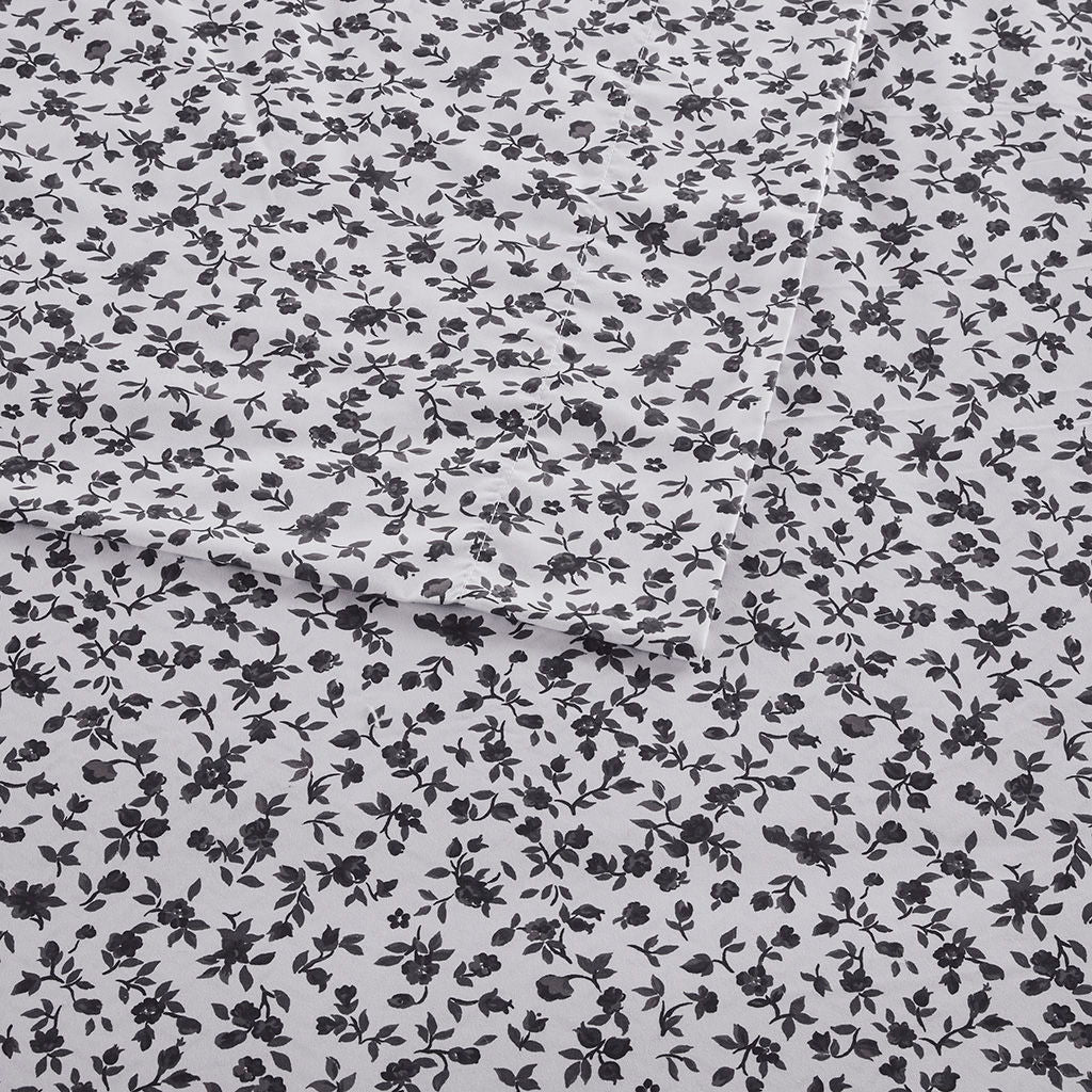 Printed Microfiber - Twin Sheet Set - Black Floral
