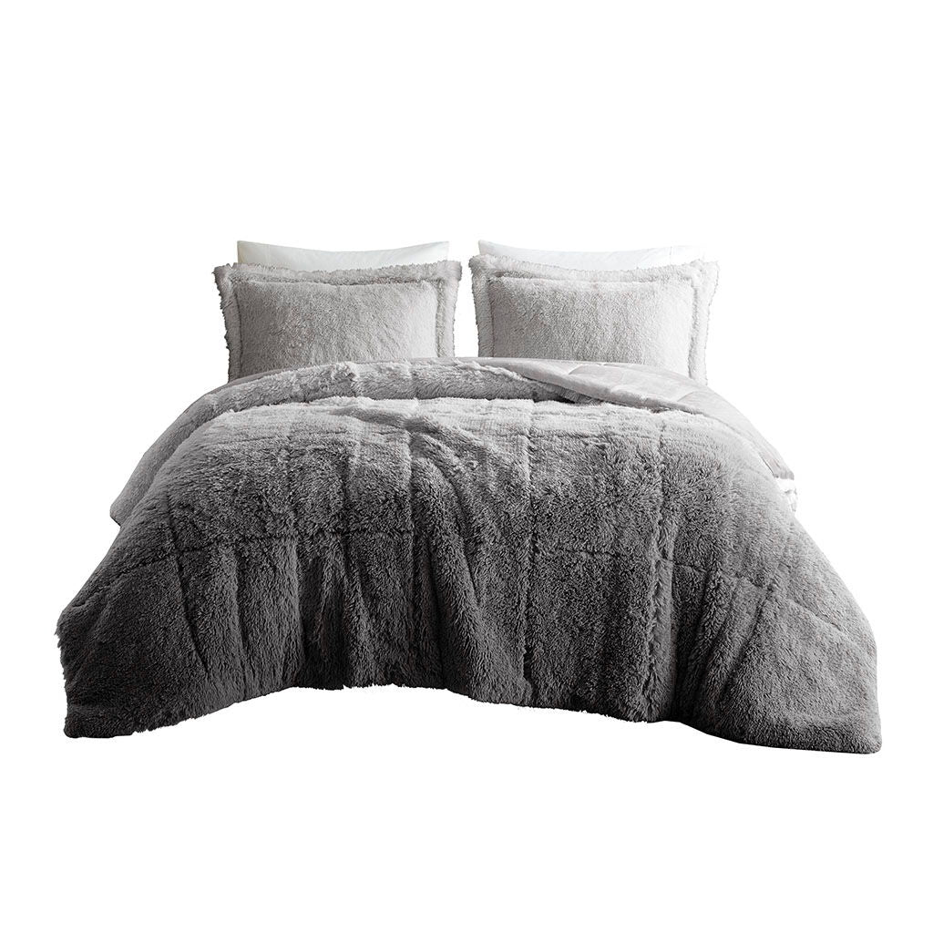 Brielle - King Ombre Shaggy Long Comforter Mini Set - Gray