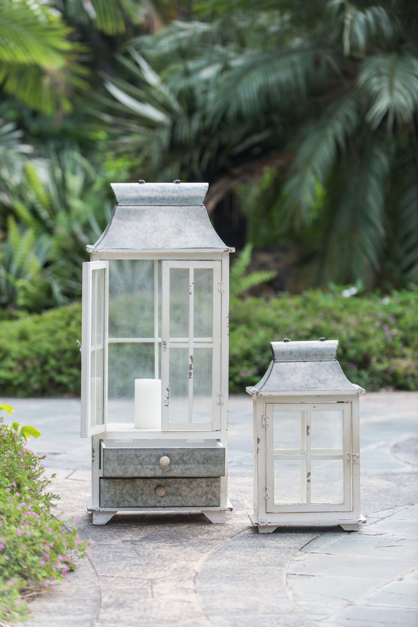 Wooden Candle Lantern Decorative, Hurricane Lantern Holder Decor For Indoor Outdoor, Home Garden Wedding - Ivory