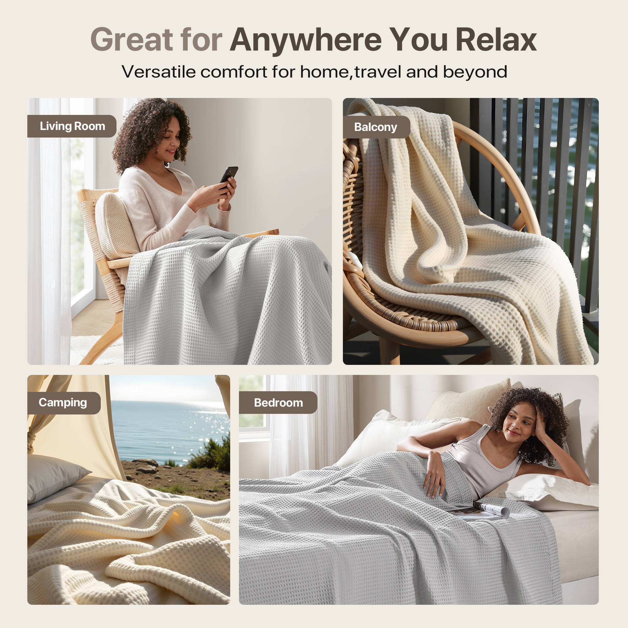 Waffle Weave - King Cotton Blanket - Gray