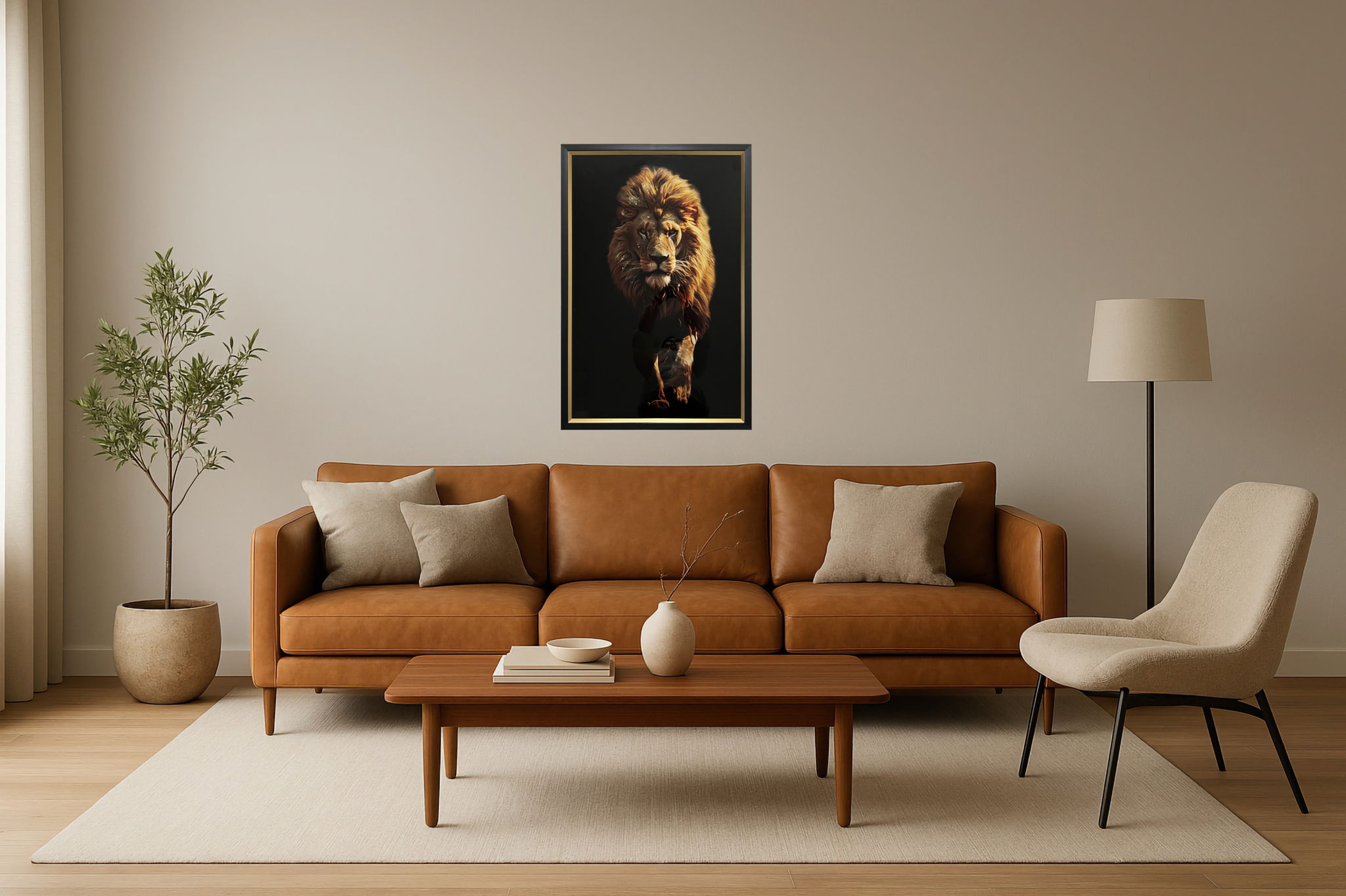 Majestic Mane - 24" x 36" Framed Wall Art - Brown - Light Brown