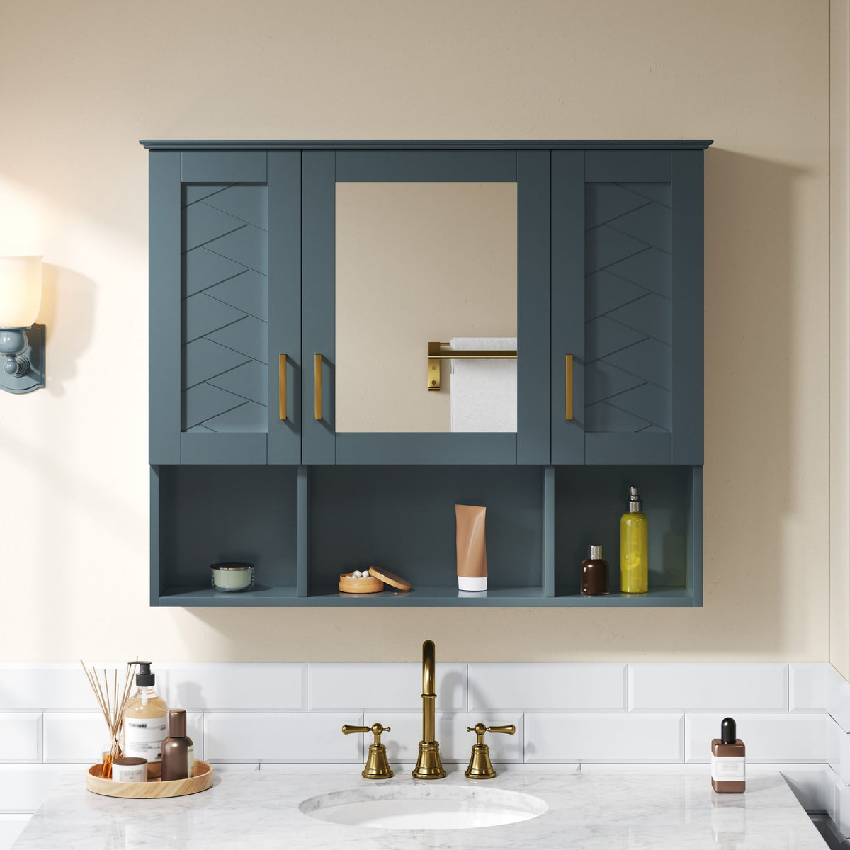 Modern Wall Mounted Medicine Cabinet With Adjustable Shelves, Soft Close Doors, High Define Mirror