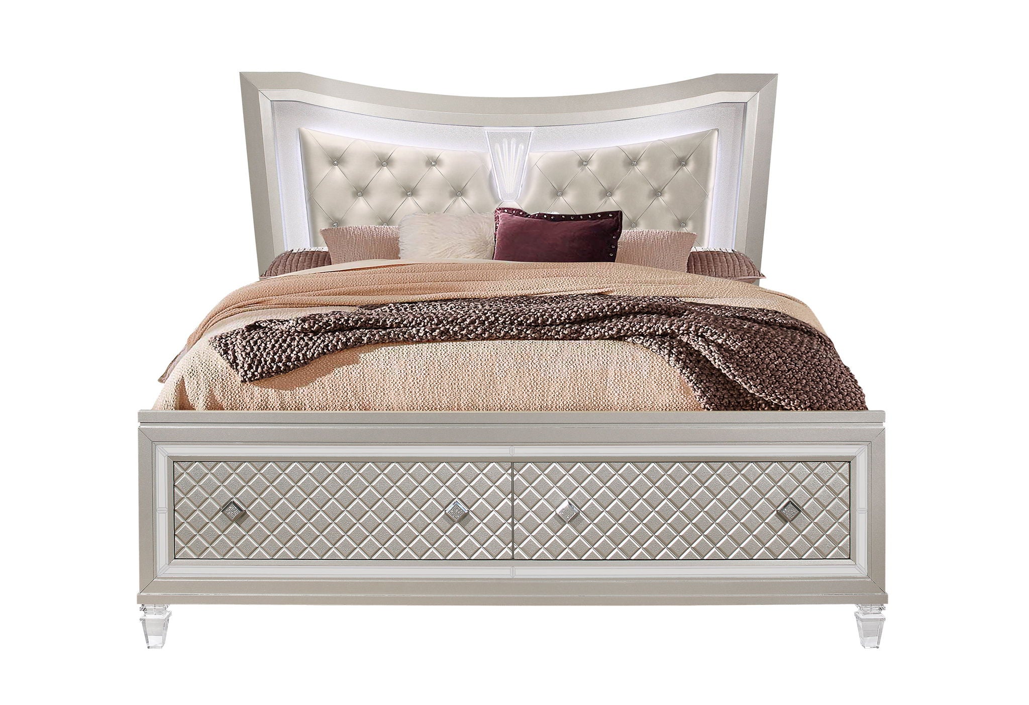 Paris - Queen Bed Storage Footboard & Slats - Champagne