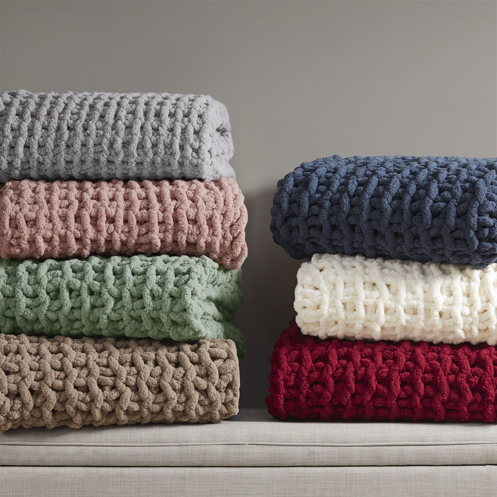 Chenille Chunky Knit - Throw - Brown