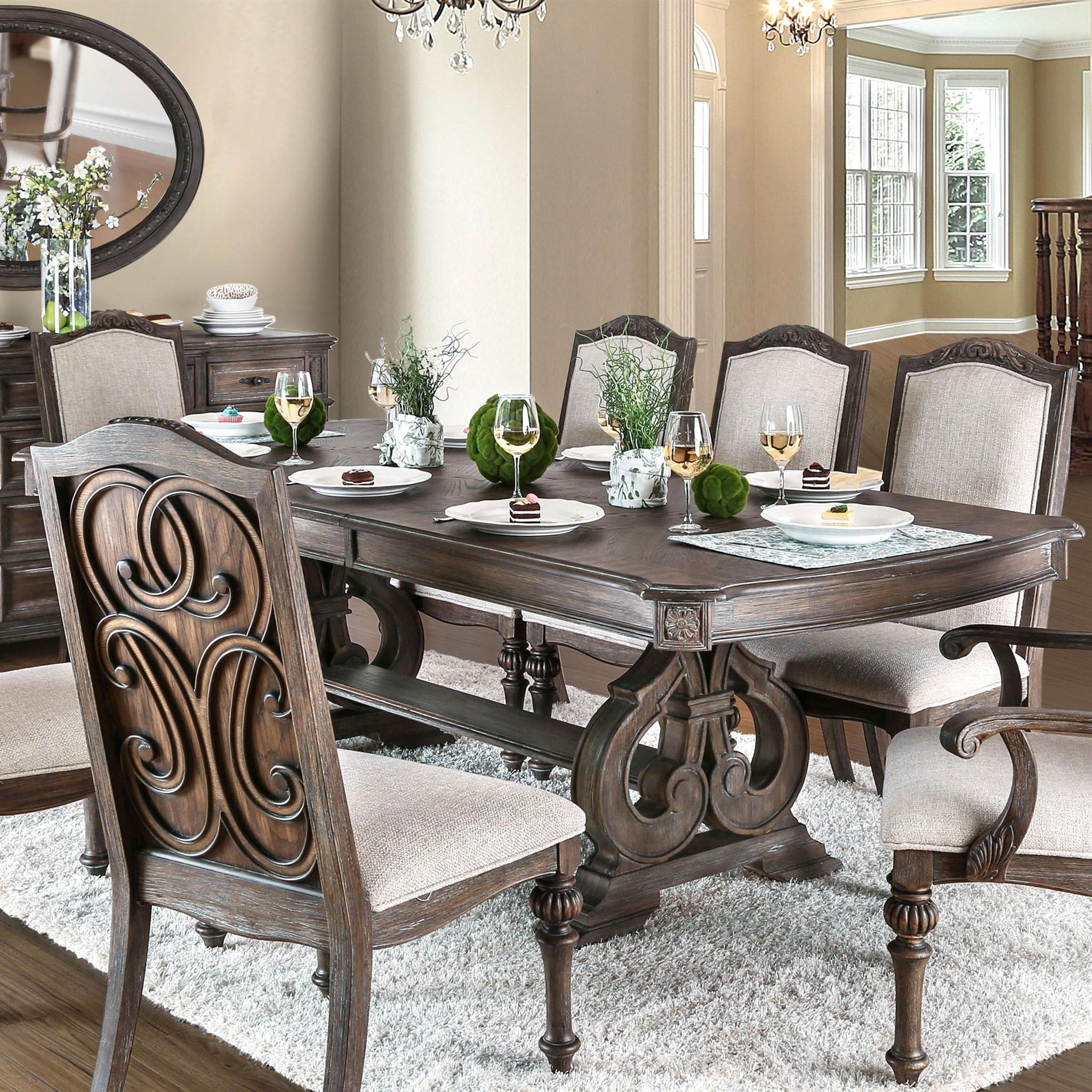 Dining Table With Expandable Leaf And Trestle Base Dining Room - Natural / Rustic