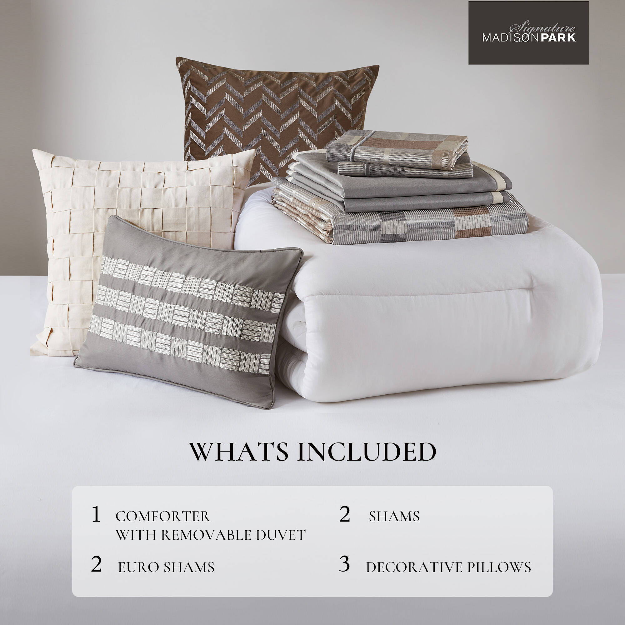 Prescott - 9 Piece King Oversized Duvet Style Comforter Set - Taupe