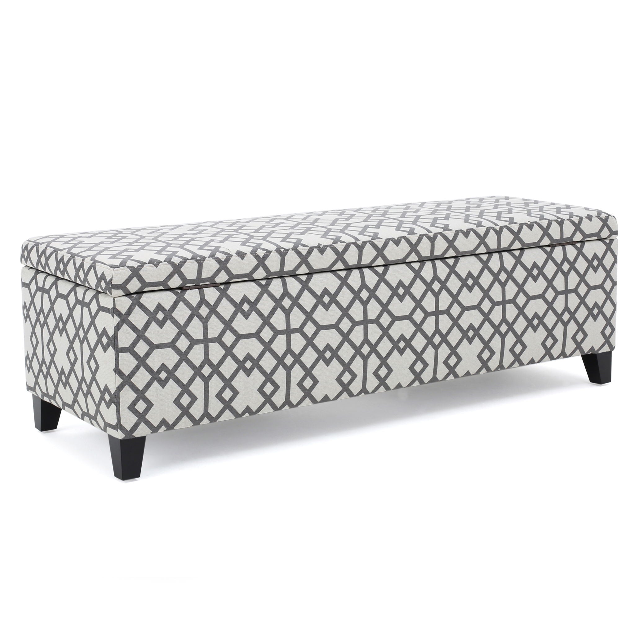 Quotient - Upholstered Storage Ottoman With Tapered Block Feet - Gray / White