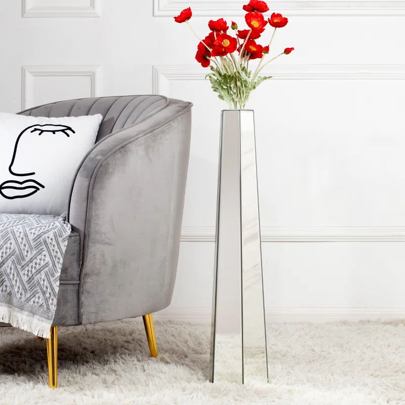 Handmade Glass Floor Vase - Silver