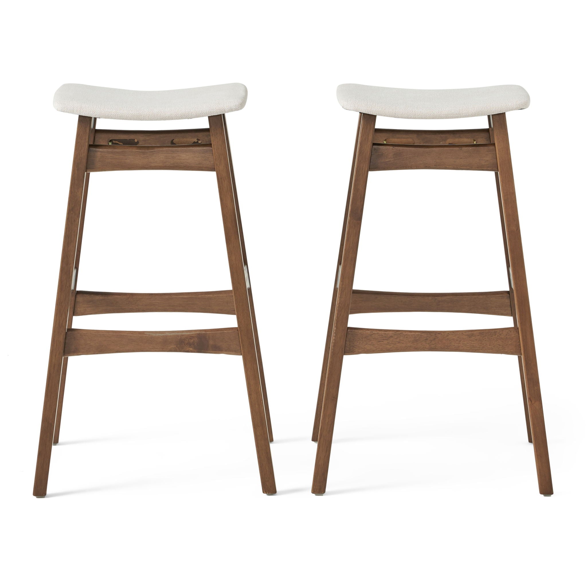 Mid Century Modern Bar Stool Set With Upholstered Seating