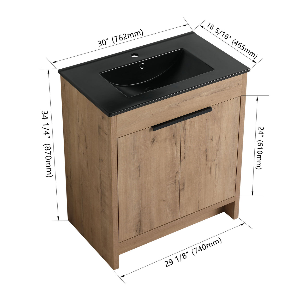30" Freestanding Bathroom Cabinet With Basin & 2 Soft Close Doors - Imitative Oak