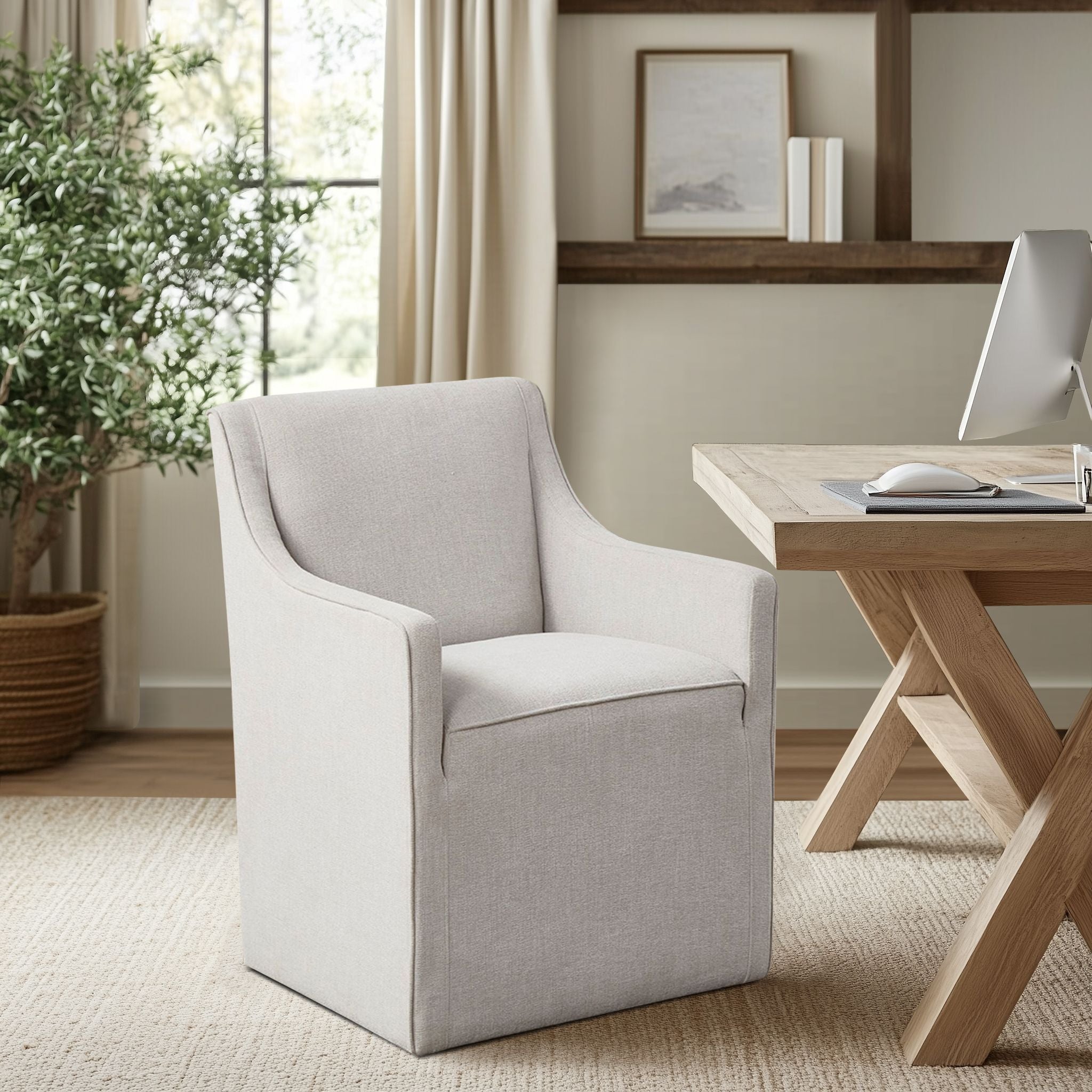 Charlotte - Slipcover Dining Arm Chair With Casters - Gray