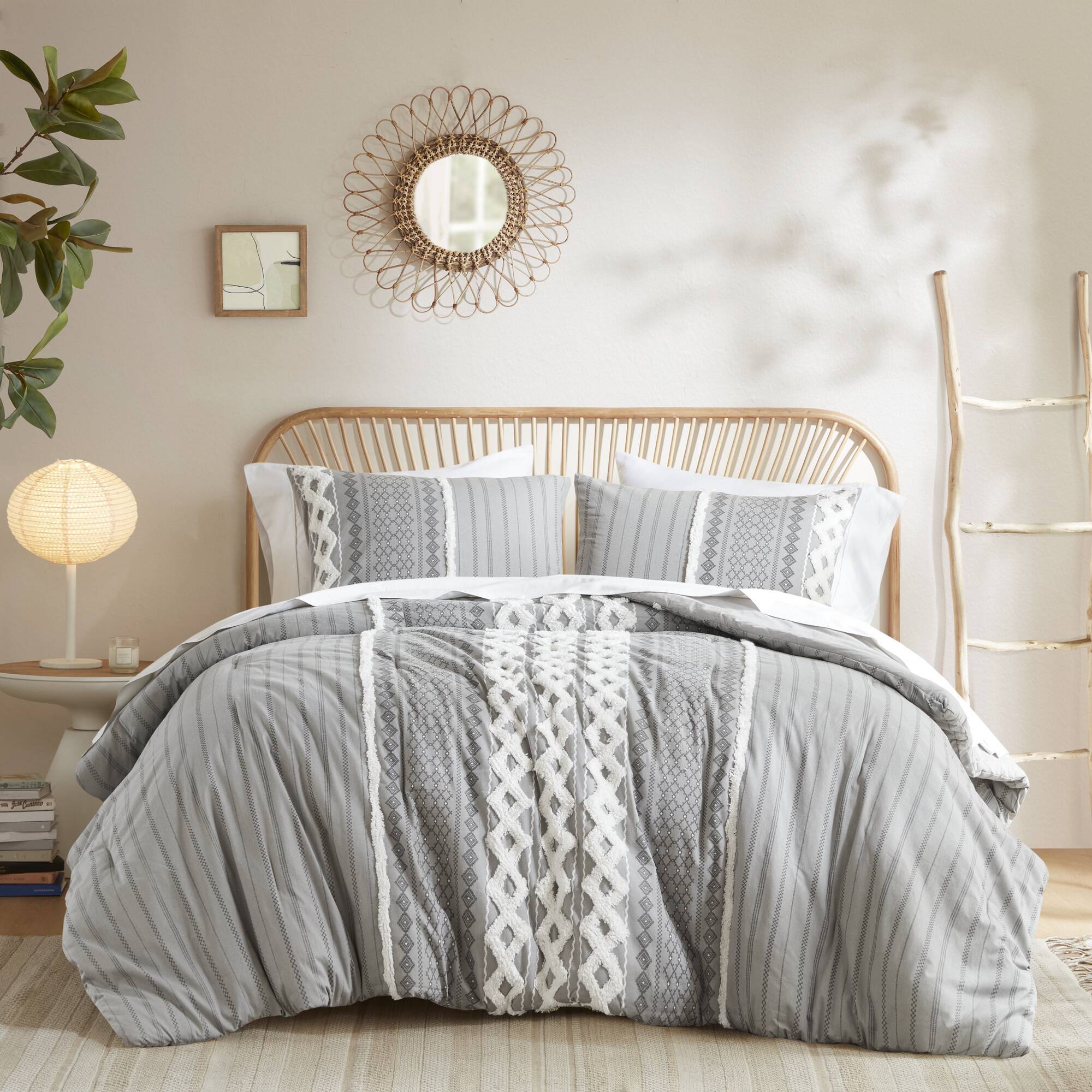 Imani - King Printed Comforter Set With - Gray