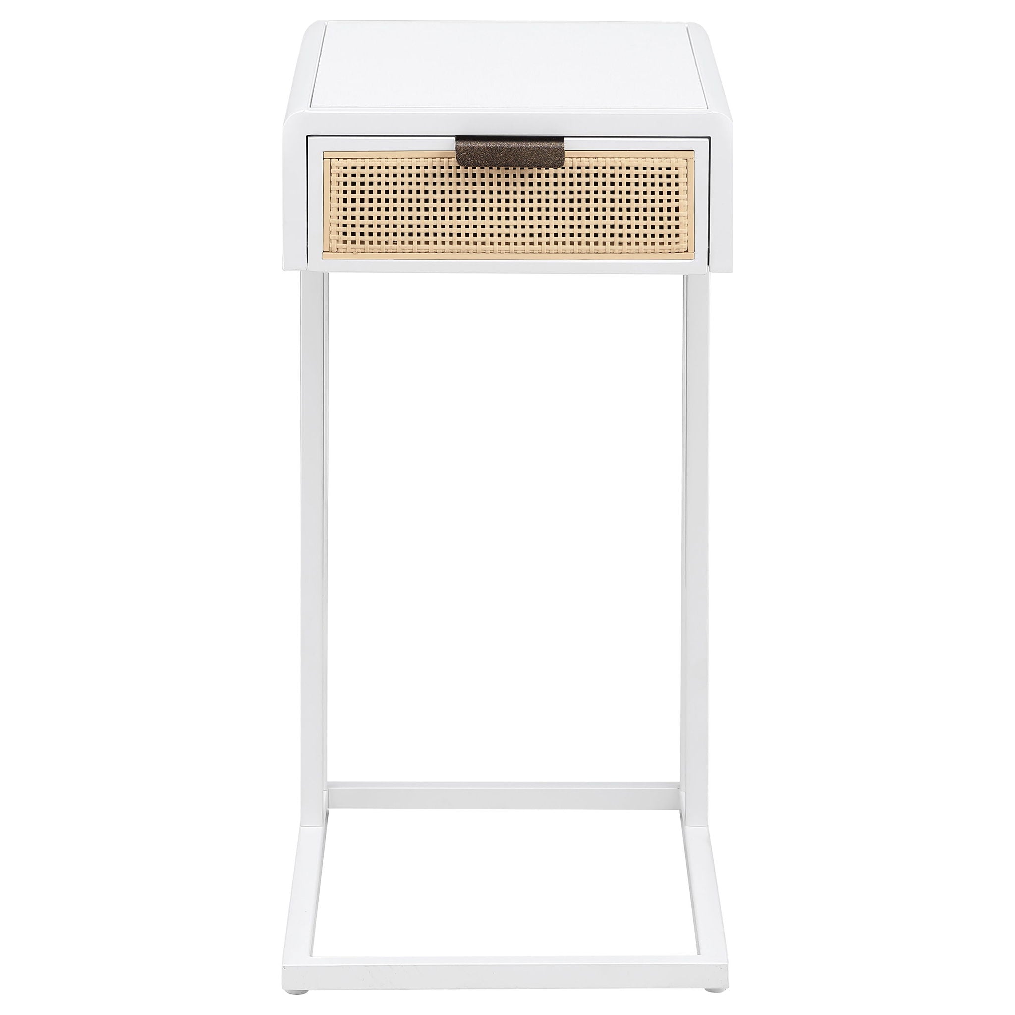Kenneth - C Shape Side Table With Single Drawer - White