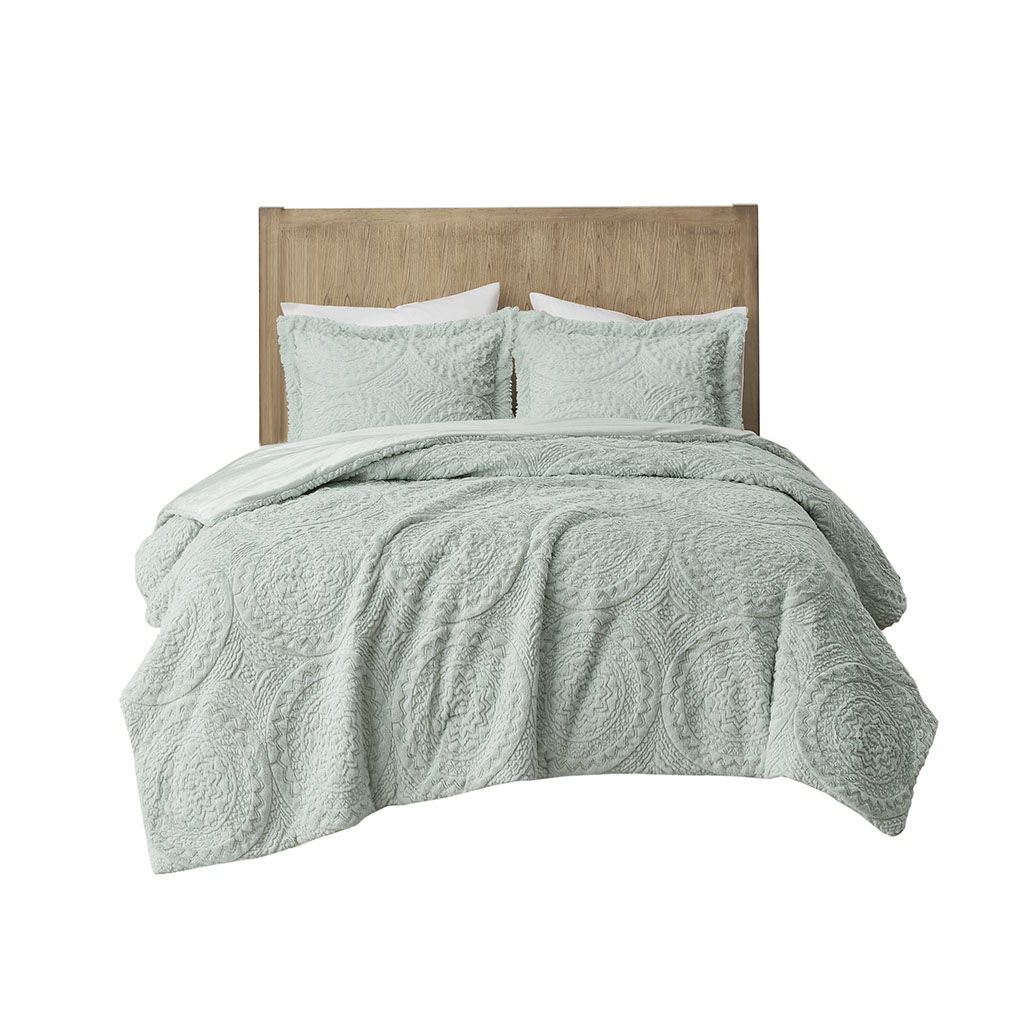 Arya - Embroidered Medallion Ultra Comforter Mini Set - Aqua