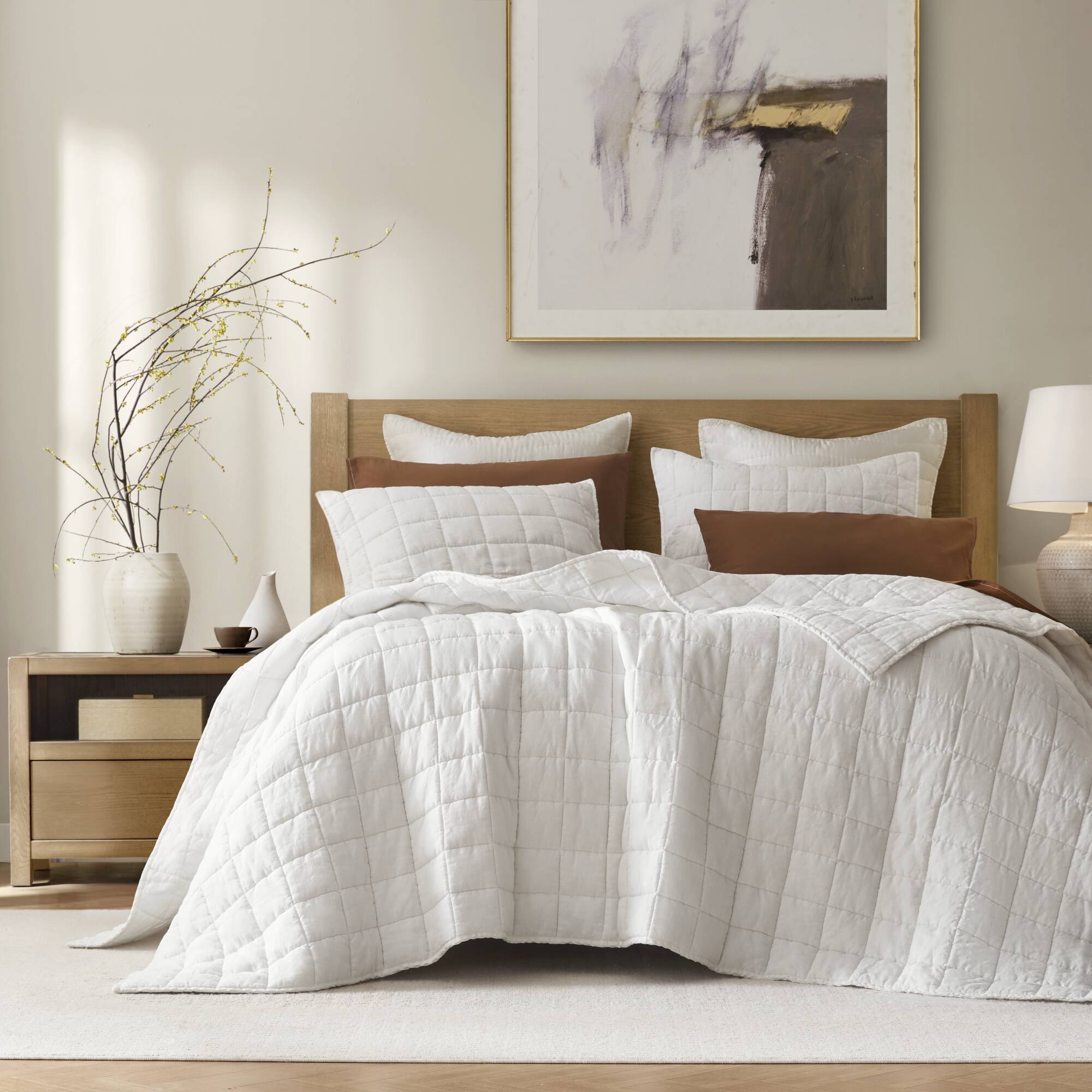 French Flax - King/California King Linen Garment Washed Quilt Set - White