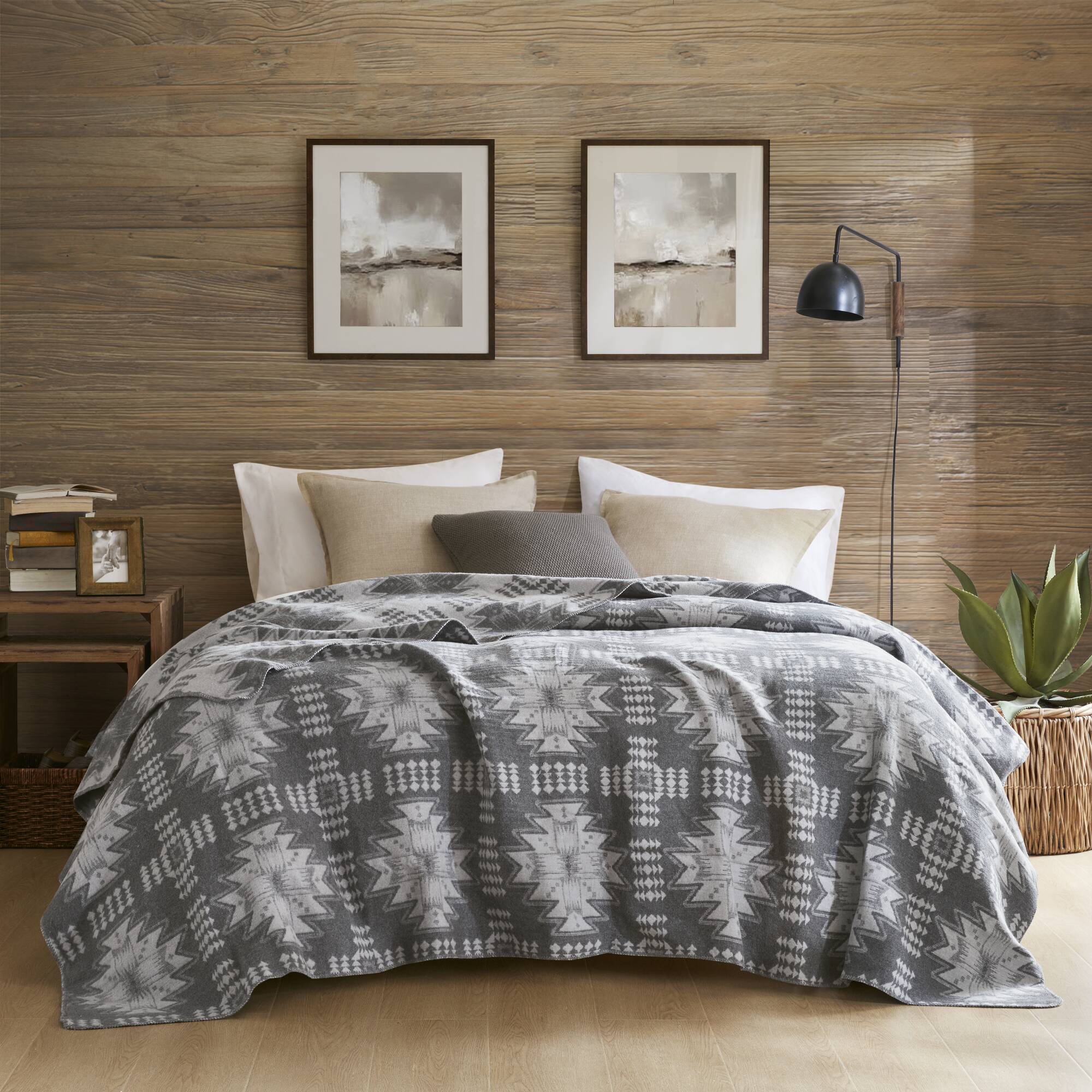 Alberta - Twin Cotton Blend Blanket - Gray Aztec