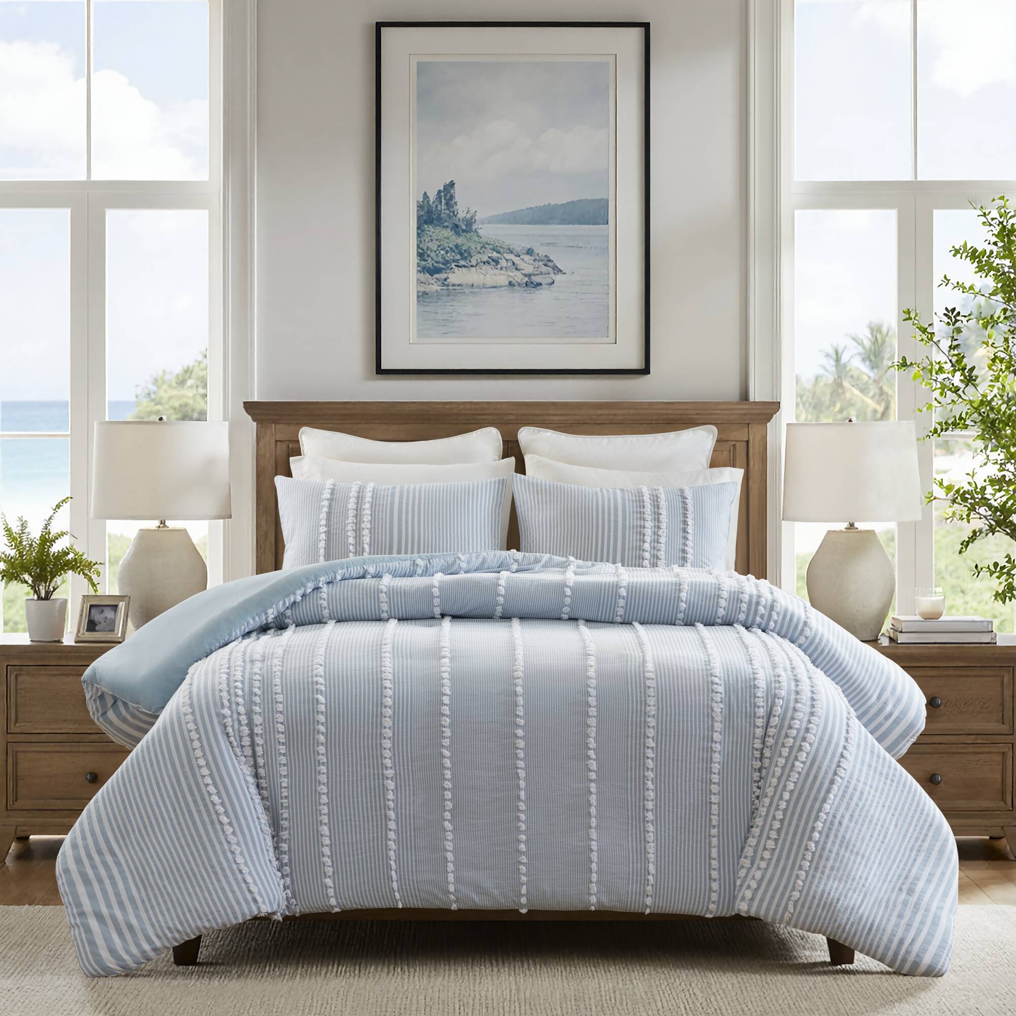 Anslee - Piece Full/Queen Yarn Dyed Duvet Cover Set - Blue