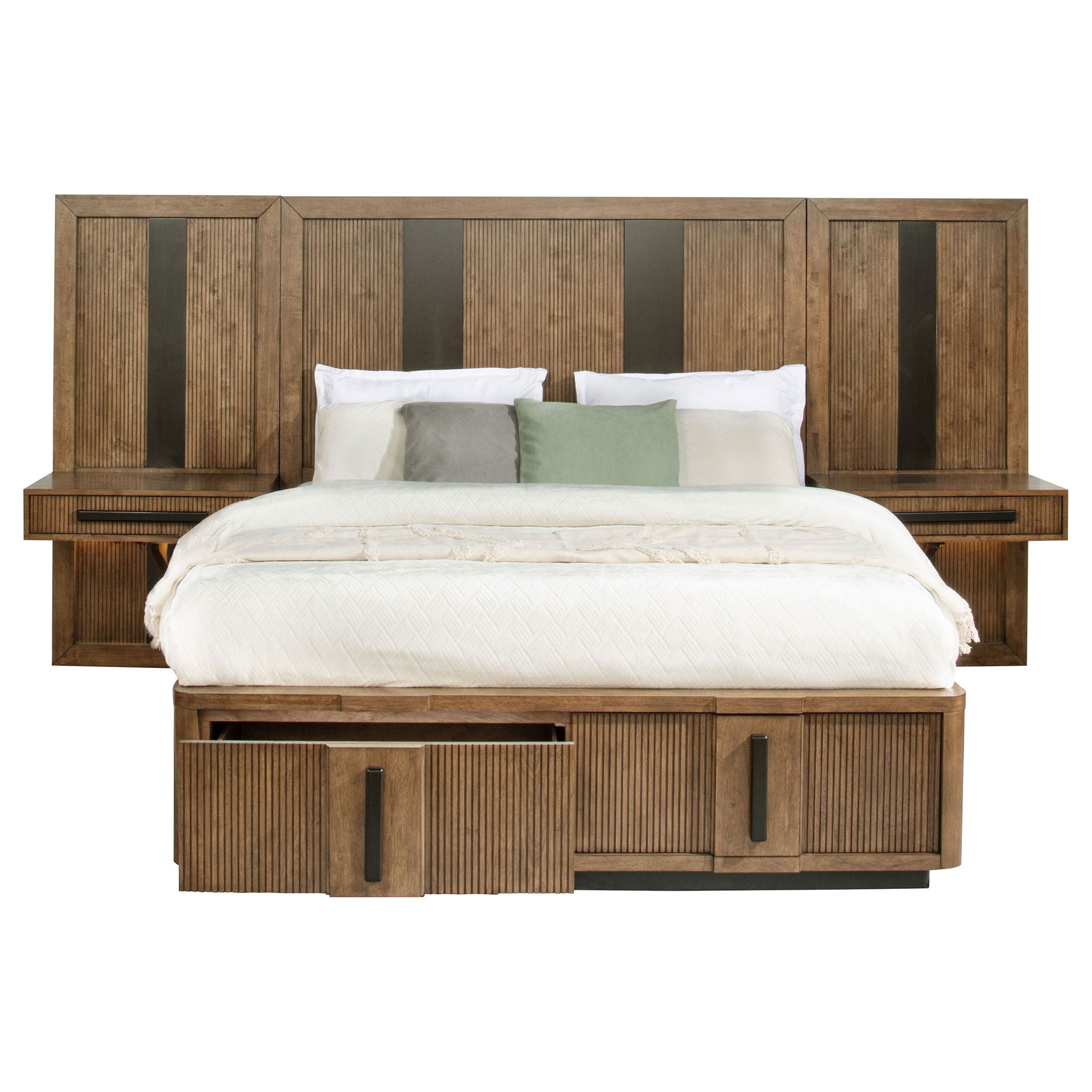 Moraga - Queen Wall Panel Storage Bed With Integrated Nightstands - Ash Brown
