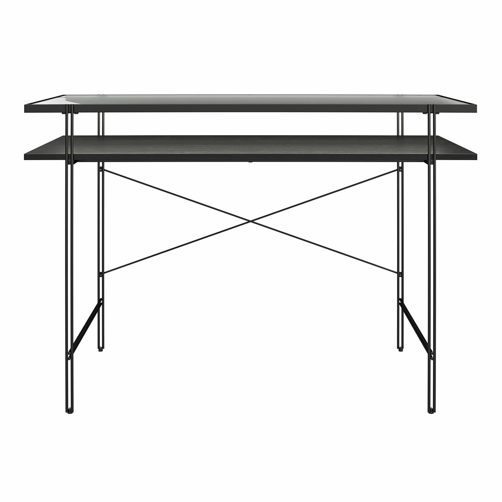 Vance - Computer Desk With Fluted Glass Desktop - Black