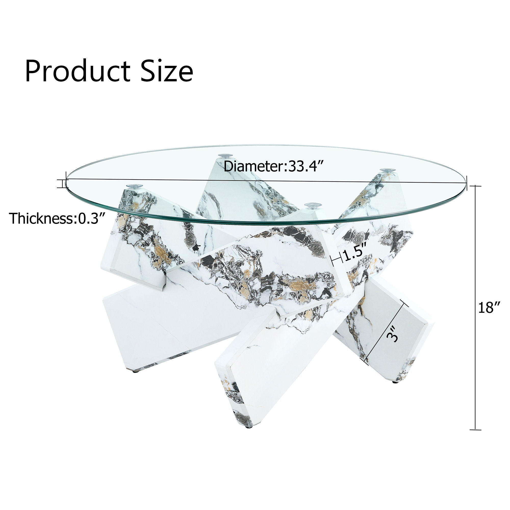 Modern Round Glass Coffee Table With Tempered Glass Countertop - White