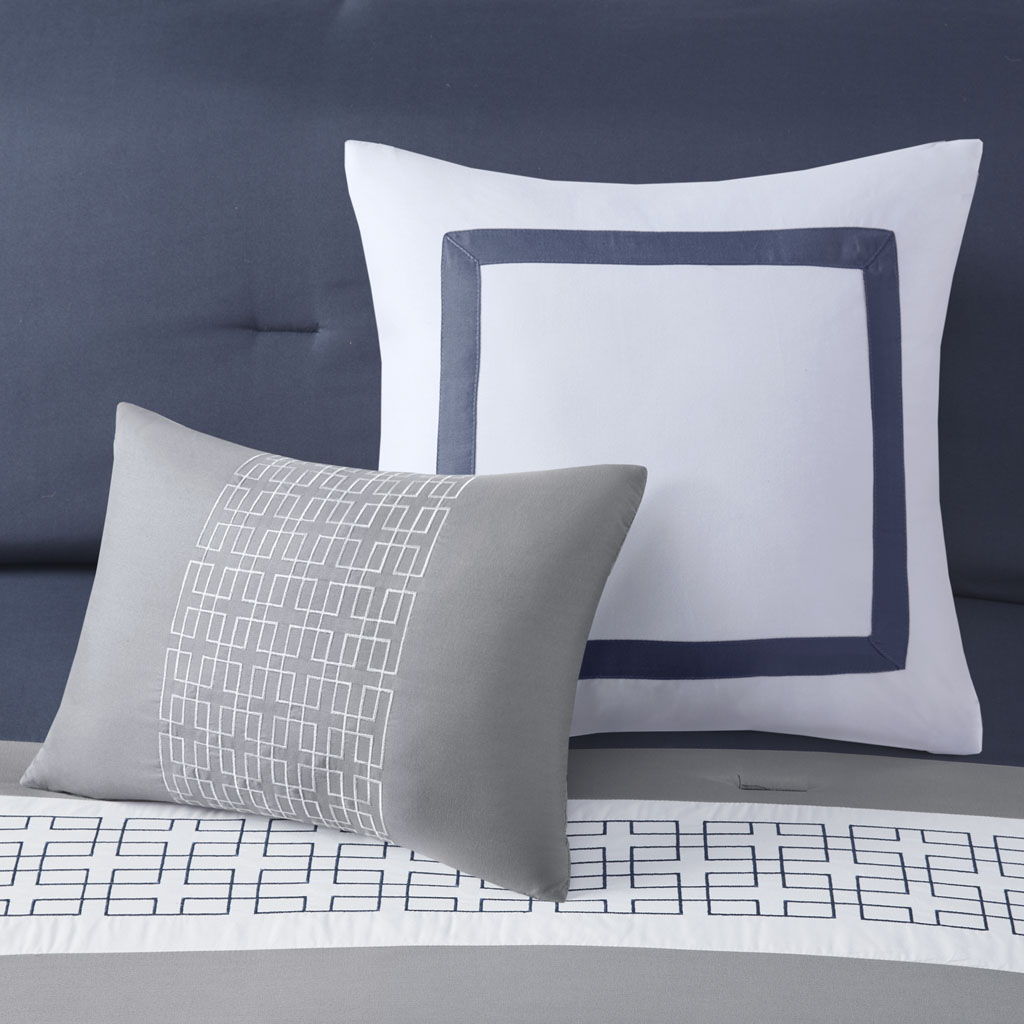 Powell - Queen Embroidered Comforter (Set of 8) - Navy