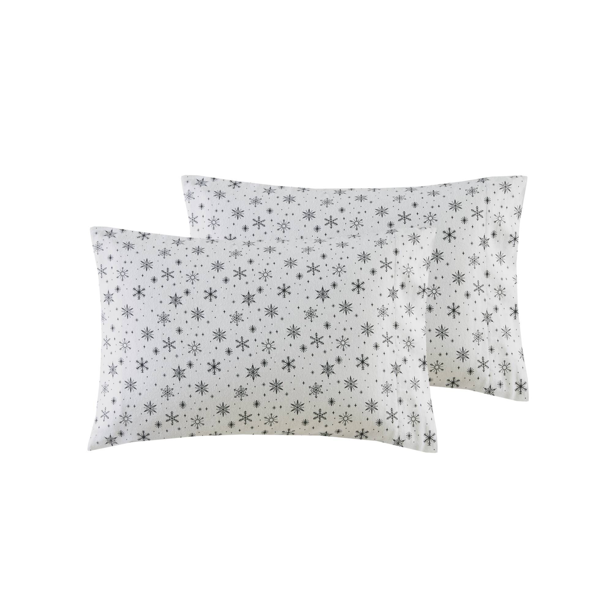 Cozy Cotton Flannel - King Printed Sheet Set - Black Snowflakes