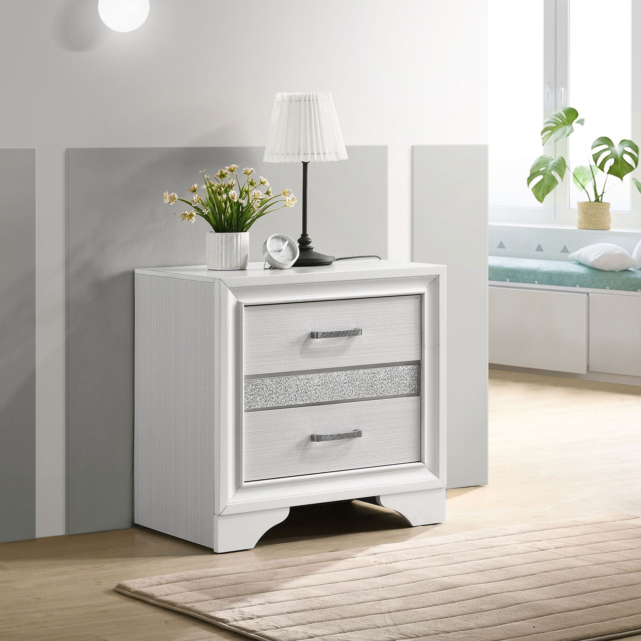 Transitional 2 Drawer Nightstand With Hidden Jewelry Tray