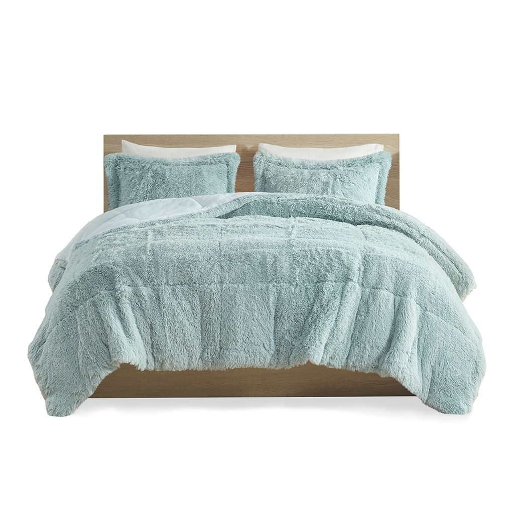 Malea - Shaggy Long Comforter Mini Set - Aqua