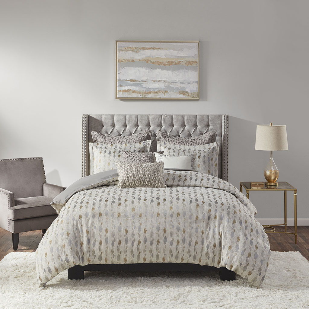 Sanctuary - Queen Comforter Queen 8 Piece Set - Taupe Gold