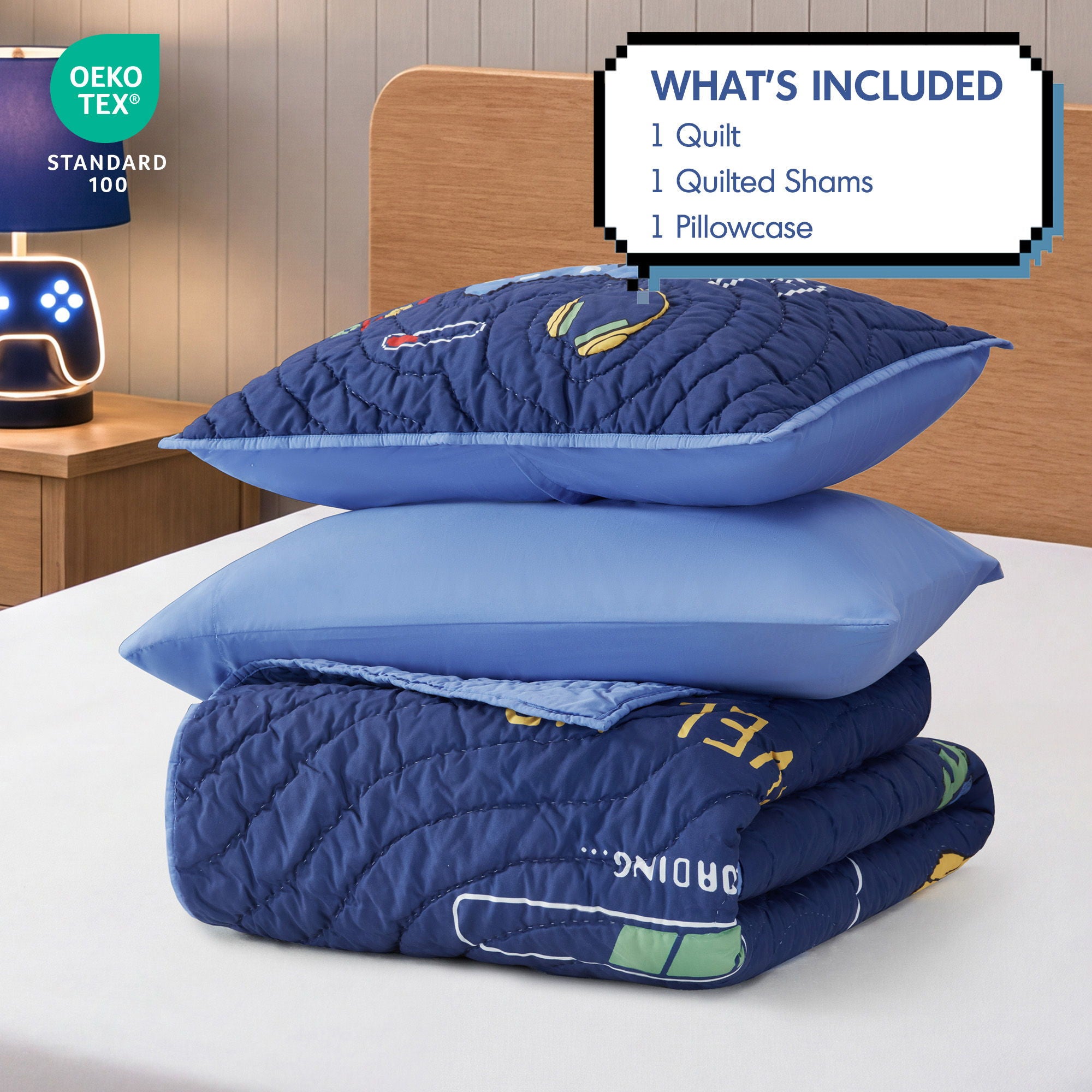 Game - Twin Quilt Set - Navy